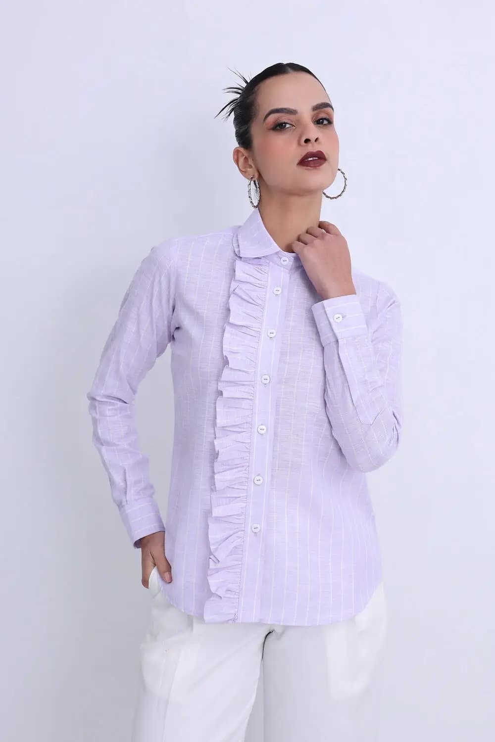 Women's Purple Formal Striped Full Sleeves Shirt