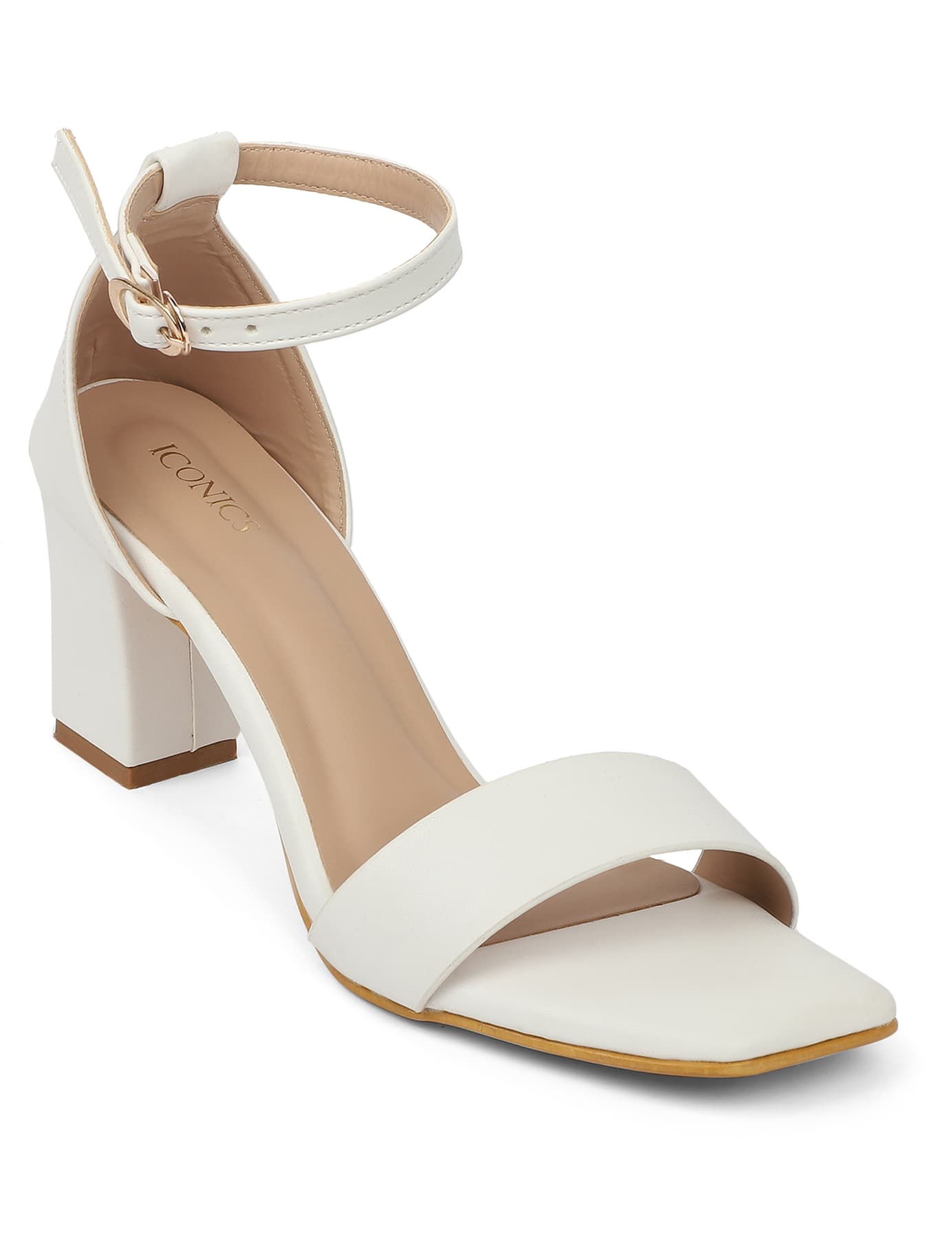 Women's White Elegant Square-Toe Ankle Strap Block Sandals