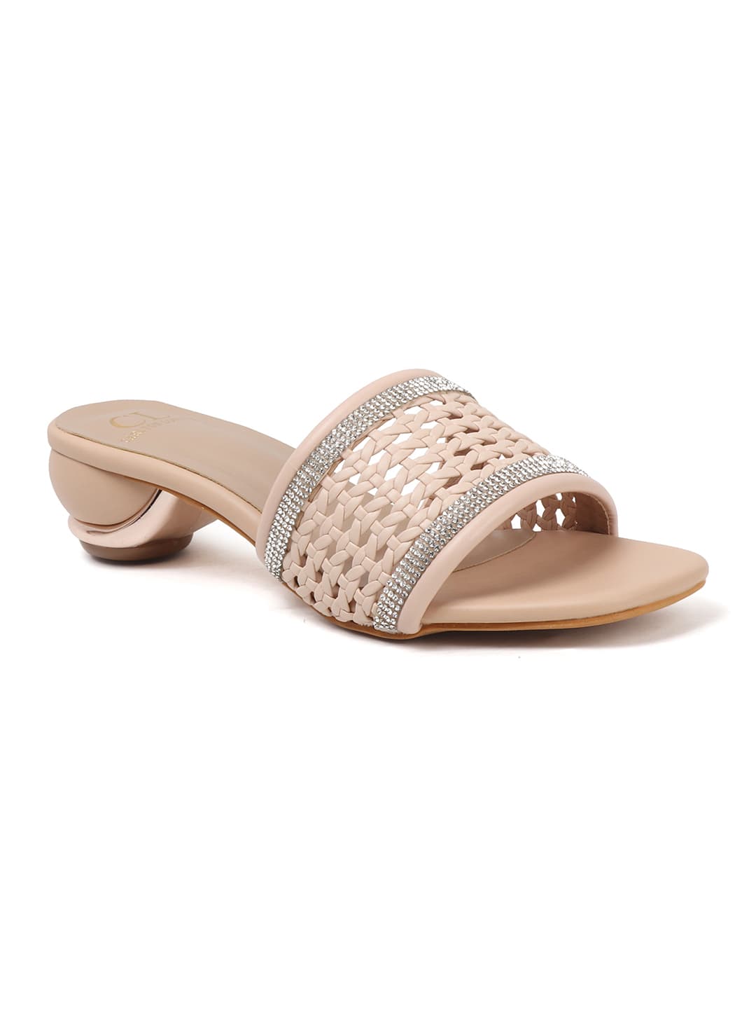 Women's Brown Woven Rhinestone Sandal Textured Strap Low Sandals