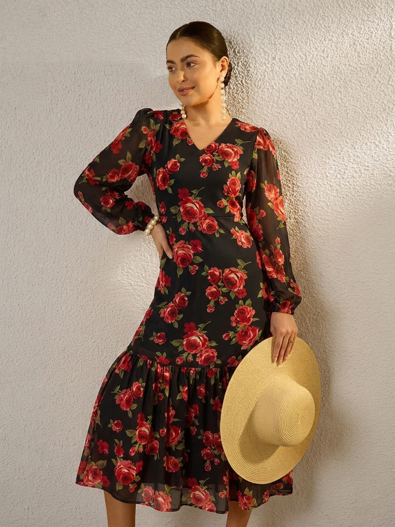 Women's Multicolor Casual Floral V-Neck Dress