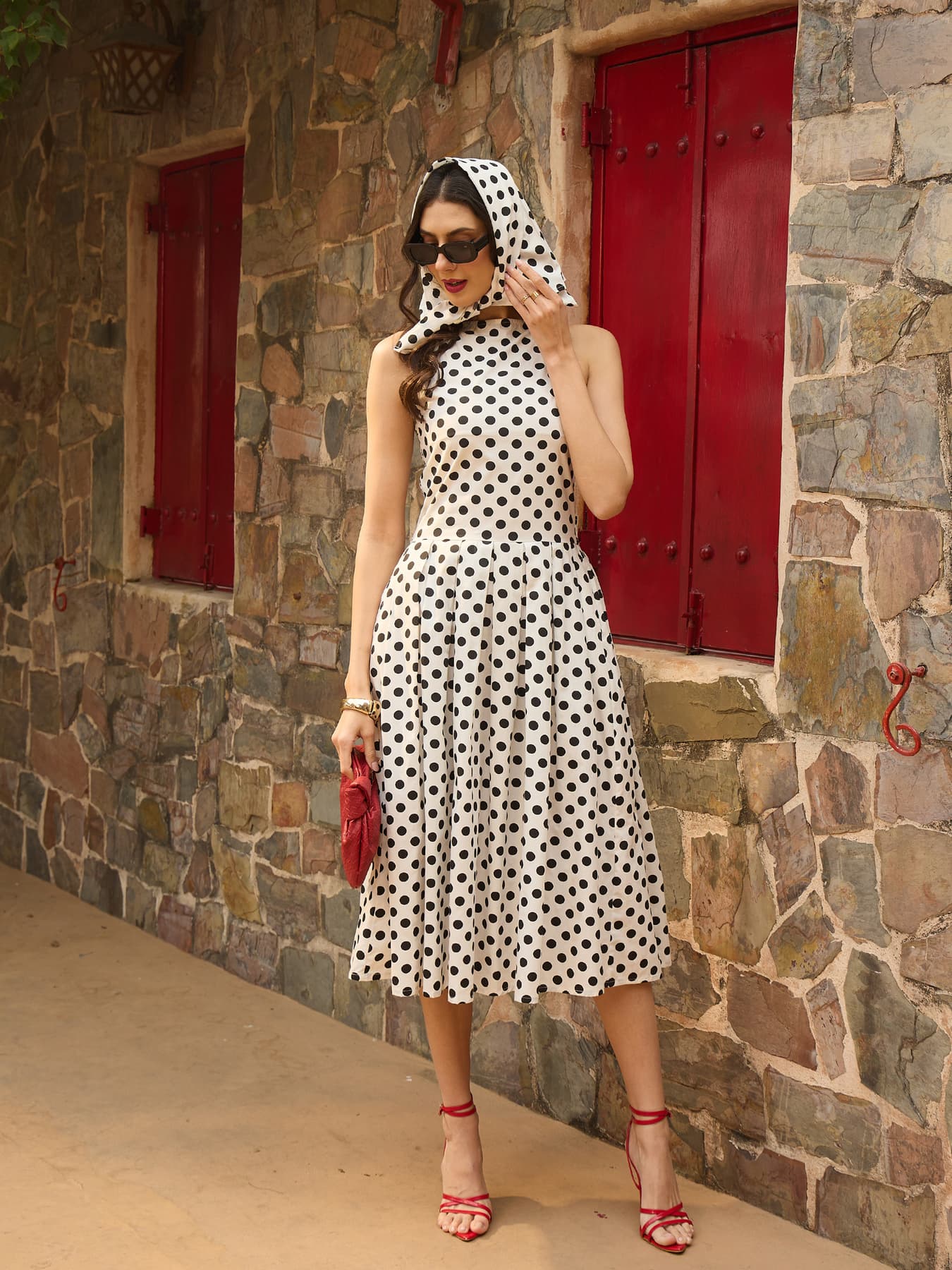 Women's White Casual Polka Dot Boat Neck Dress