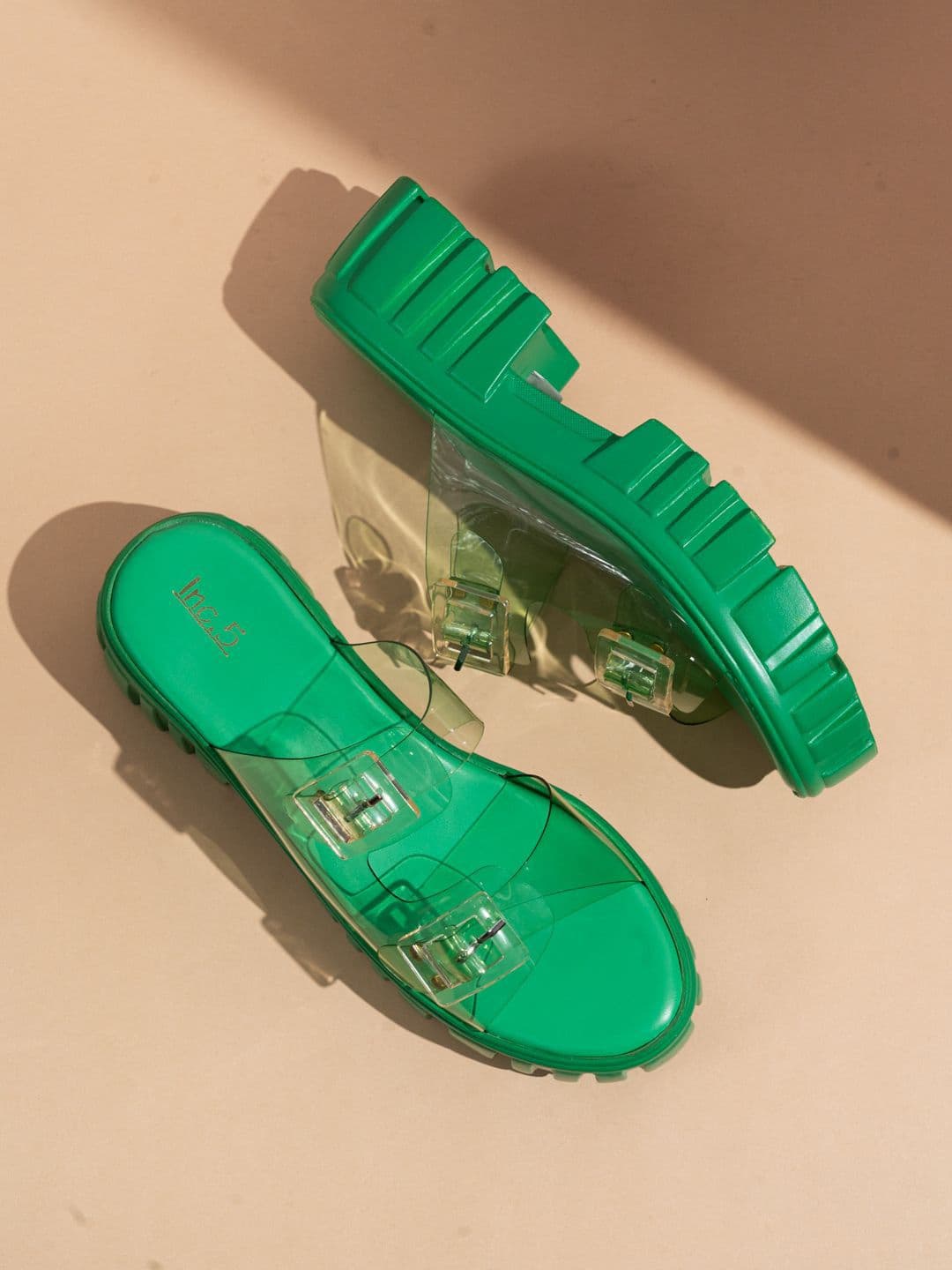 Women's Green Casual Synthetic Platform Heel Mules Sandals