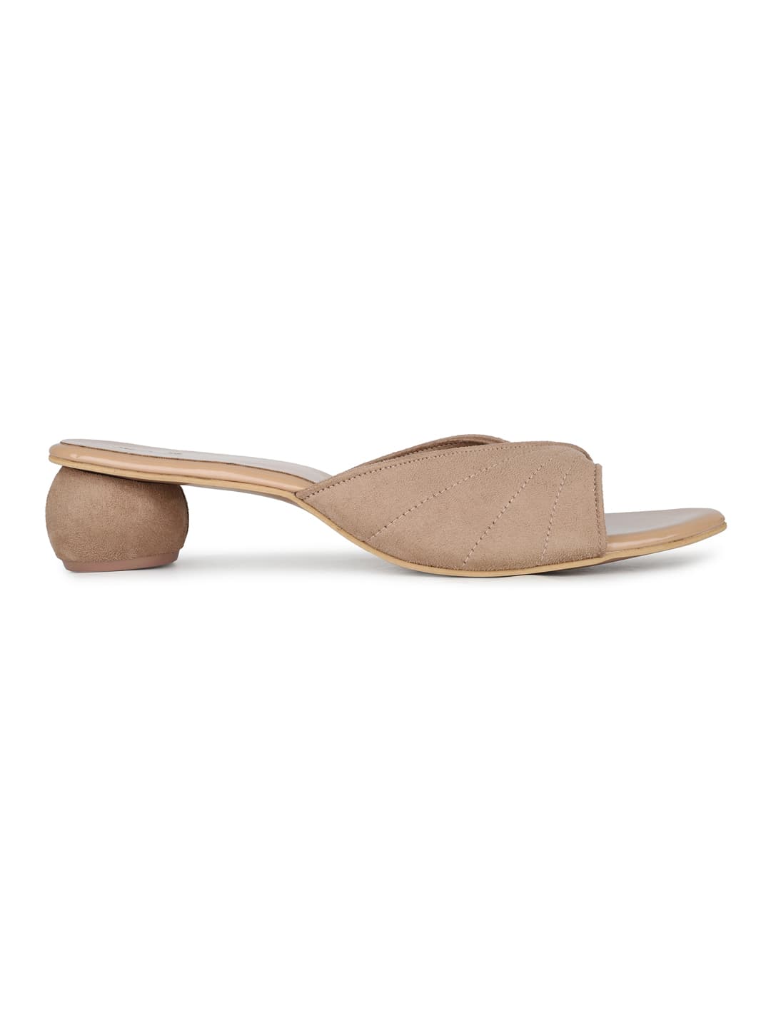 Women's Beige Casual Synthetic Block Heel Slip-Ons Sandals