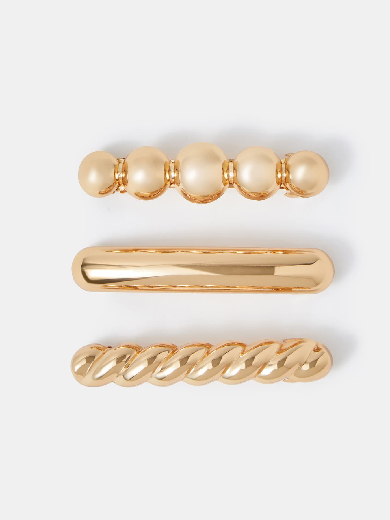 Women's Gold Casual Textured Barrette Hair Clips Pack of 3