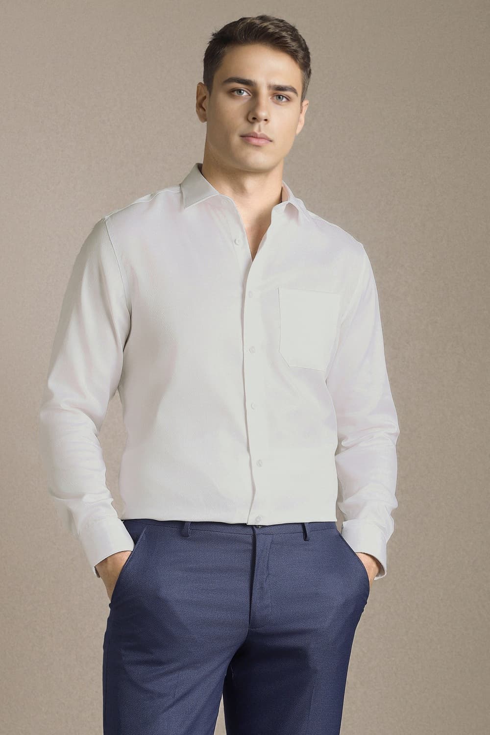 Men's White Formal Regular Fit Textured Full Sleeves Shirt