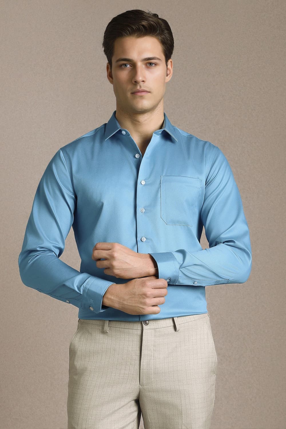 Men's Blue Formal Slim Fit Textured Full Sleeves Shirt