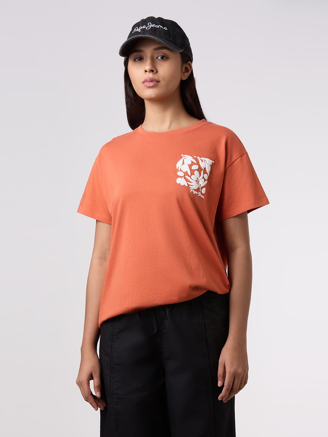 Women's Orange Casual Half Sleeves Tshirt