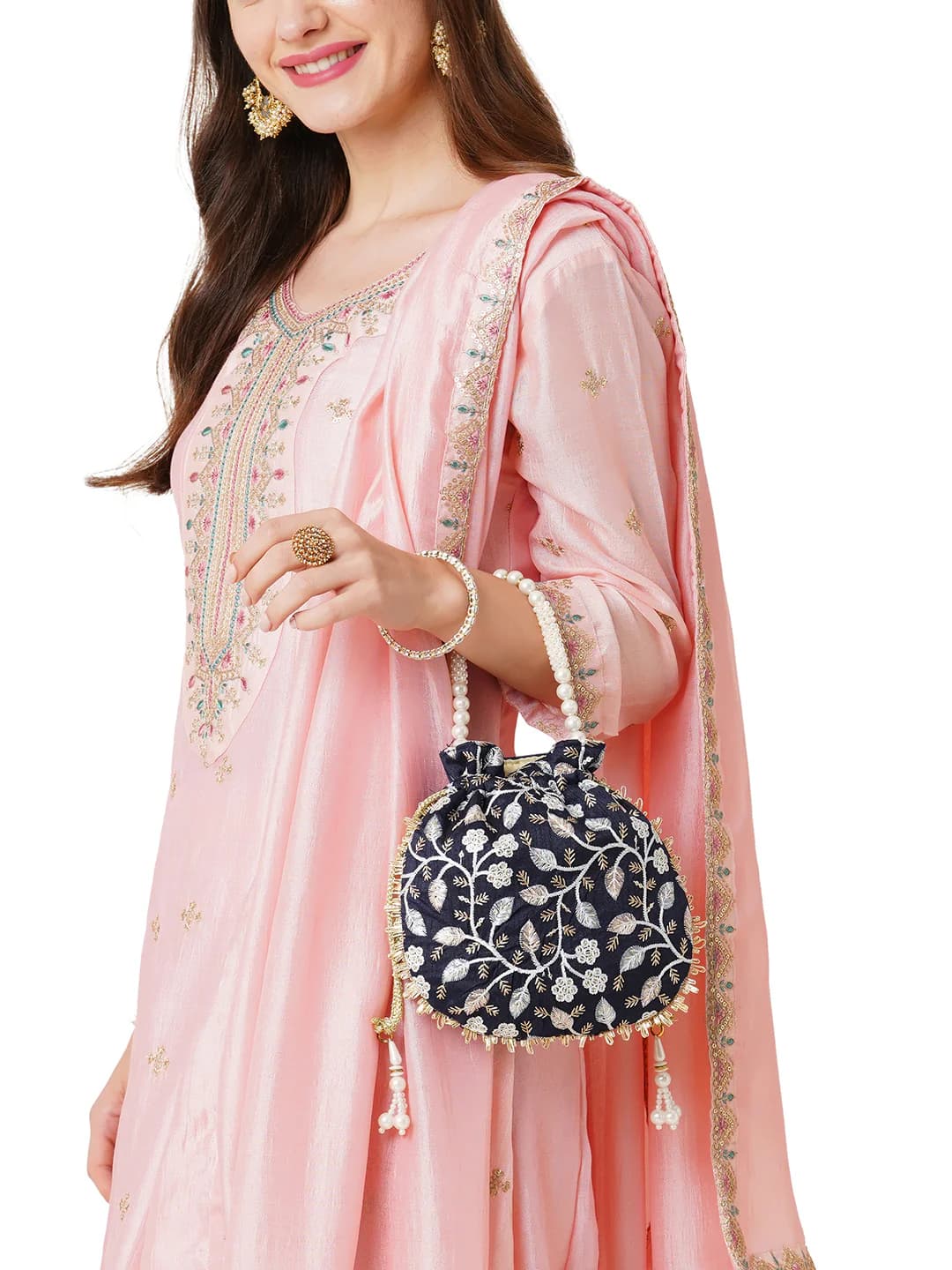 Women's Navy Party Embroidered Fabric Mini Bag