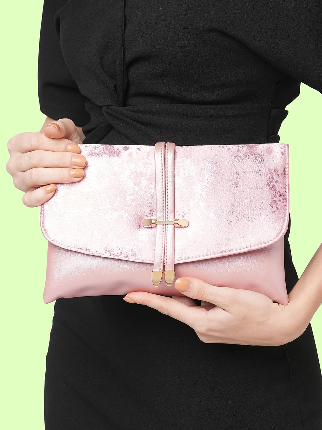 Women's Pink Party Solid Synthetic Leather Clutch Handbag