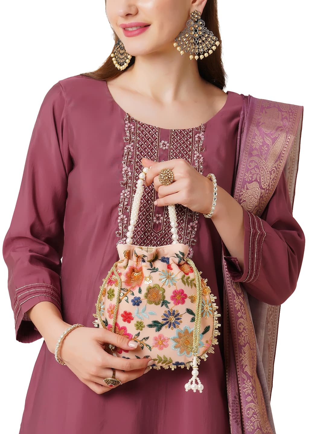 Women's Pink Party Embroidered Fabric Mini Bag