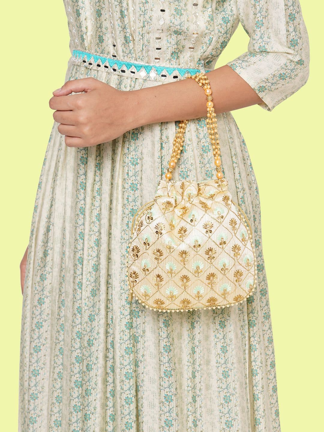 Women's Green Party Embroidered Fabric Mini Bag