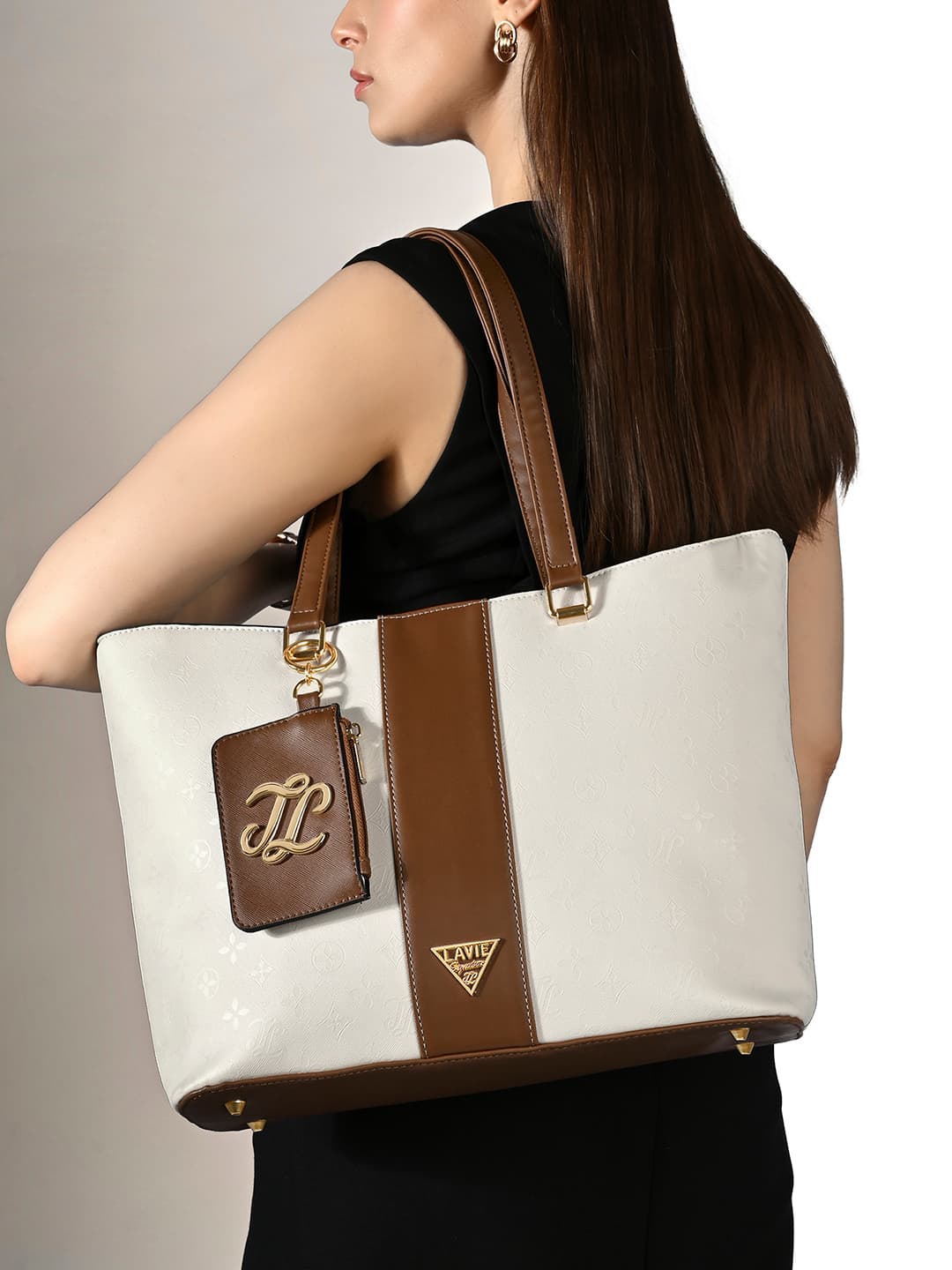 Women's White Casual Textured Synthetic Leather Tote Bag Handbag