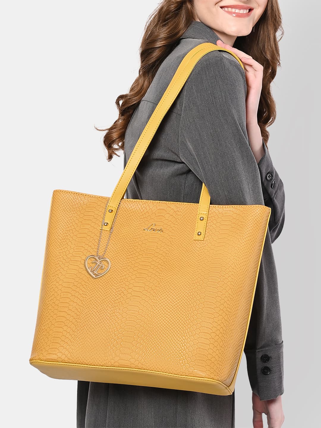 Women's Yellow Casual Solid Synthetic Leather Tote Bag Handbag