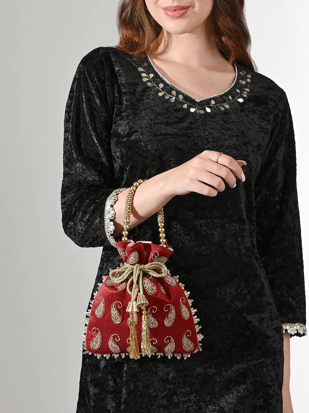 Women's Red Party Embroidered Fabric Mini Bag