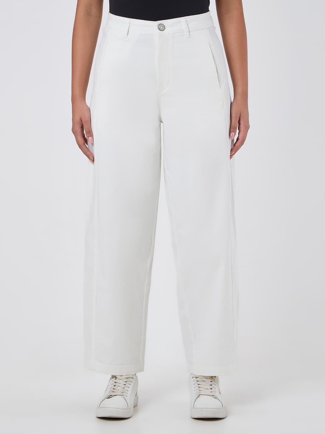 Women's White Casual Regular Length Trouser