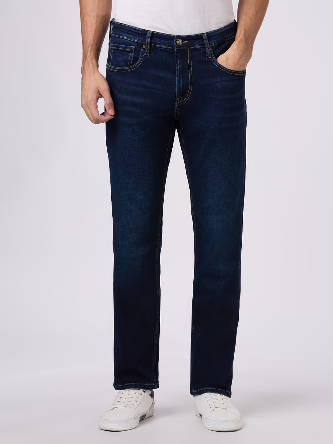 Men's Blue Mid Rise Straight Fit All Clima Jeans