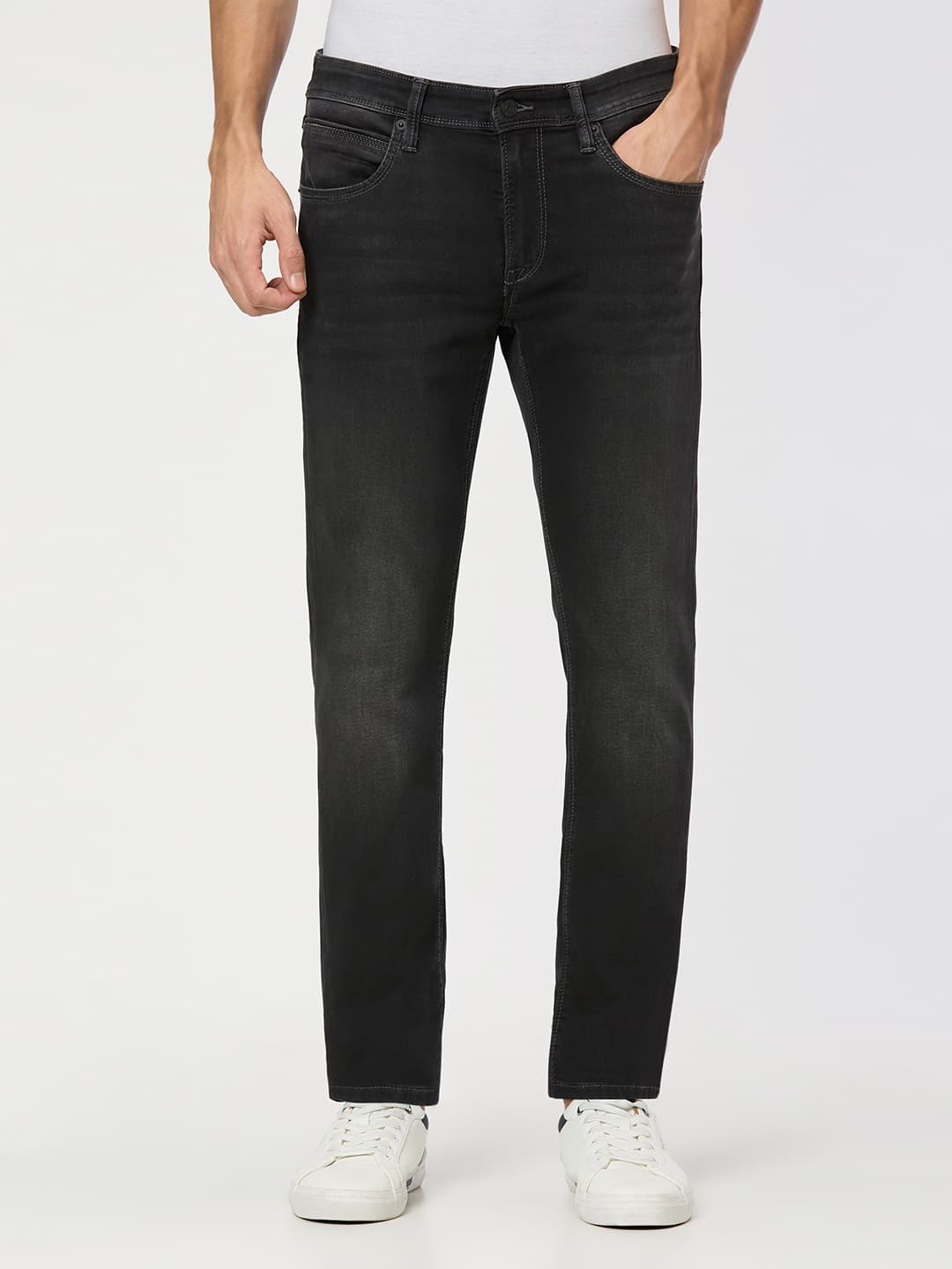 Men's Black Mid Rise Slim Fit All Clima Jeans