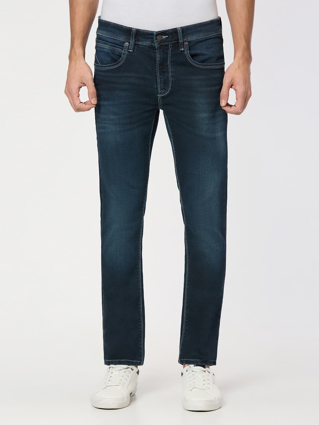 Men's Blue Mid Rise Slim Fit All Clima Jeans