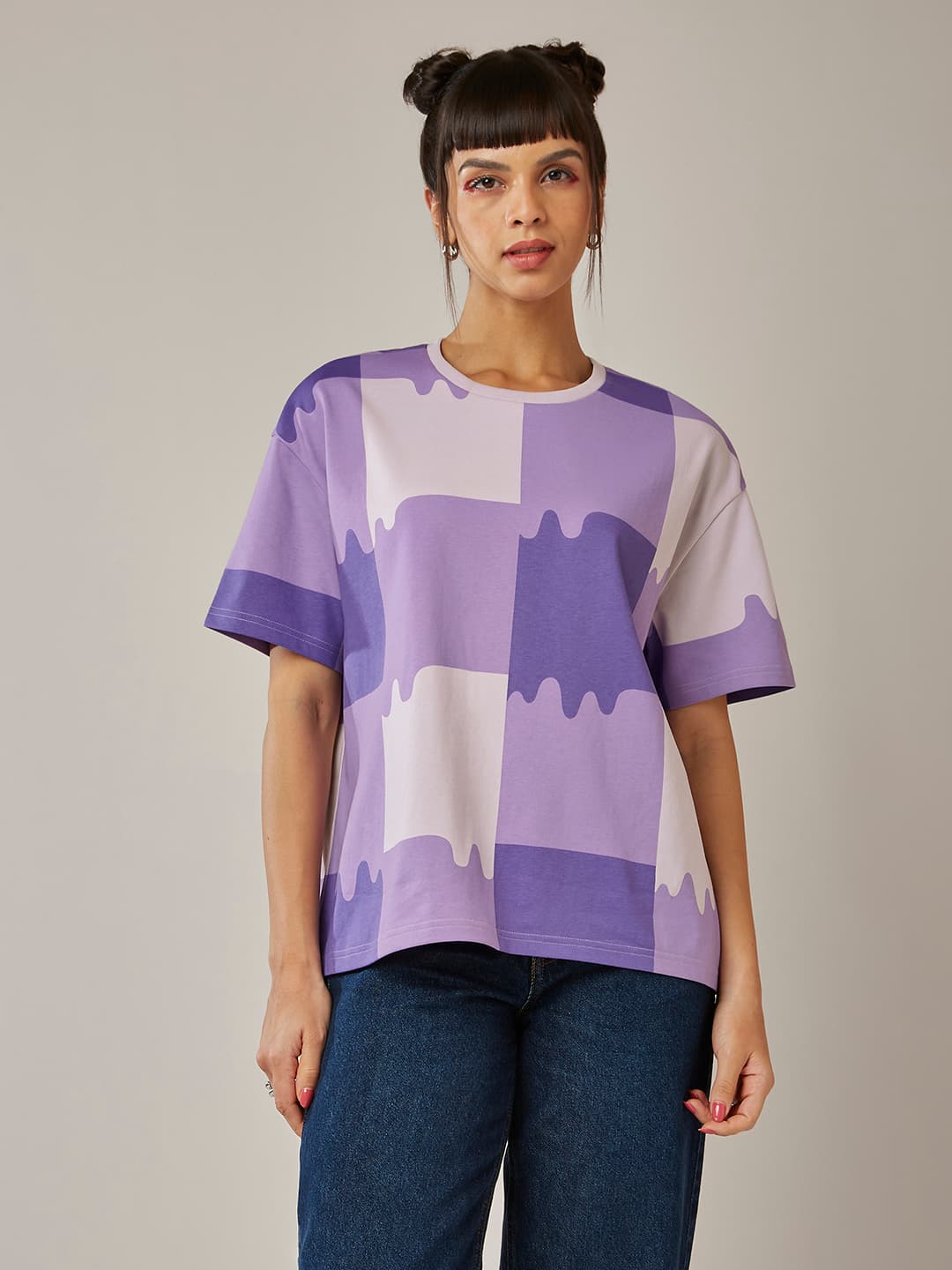 Women's Blue Casual Oversized Fit Half Sleeves Tshirt