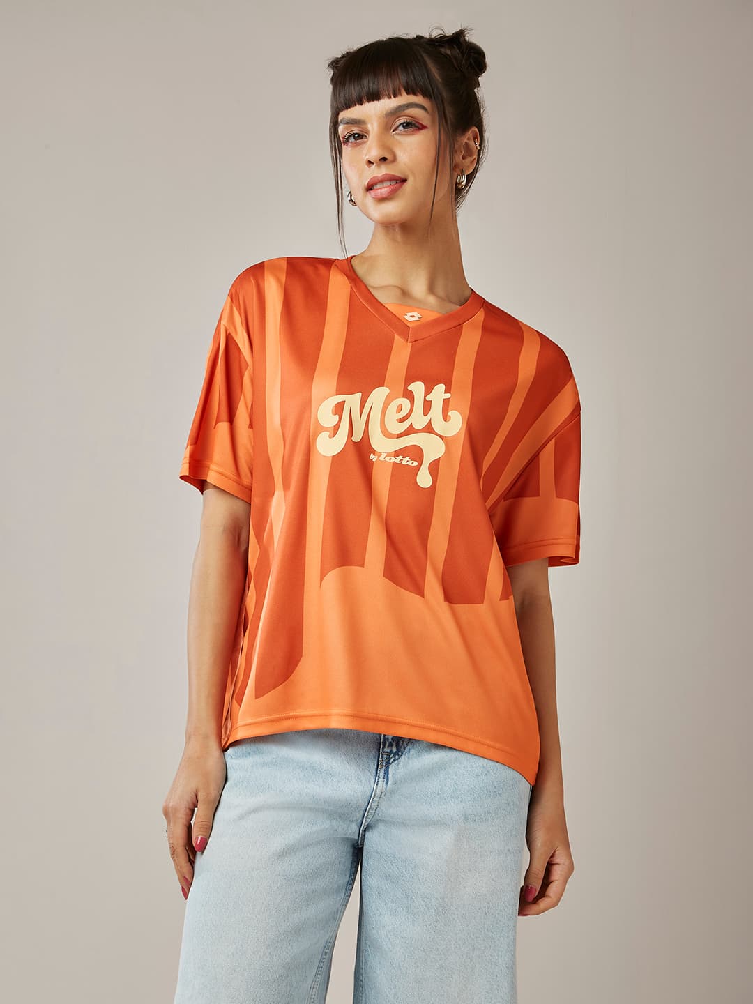 Women's Orange Casual Oversized Fit Half Sleeves Tshirt