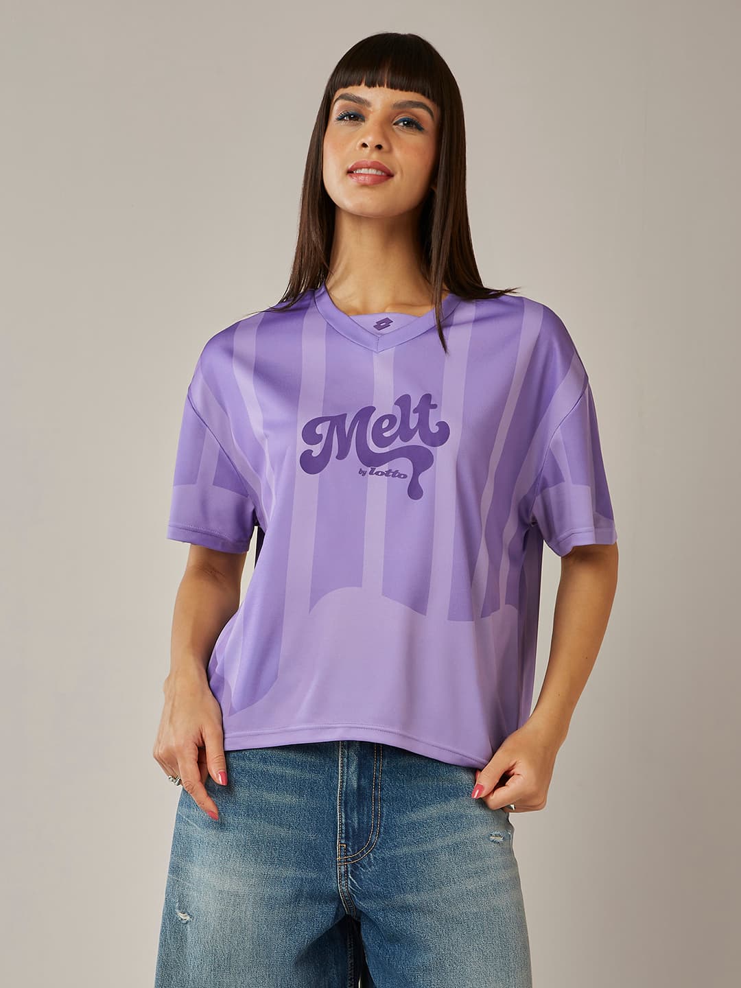 Women's Purple Casual Oversized Fit Half Sleeves Tshirt