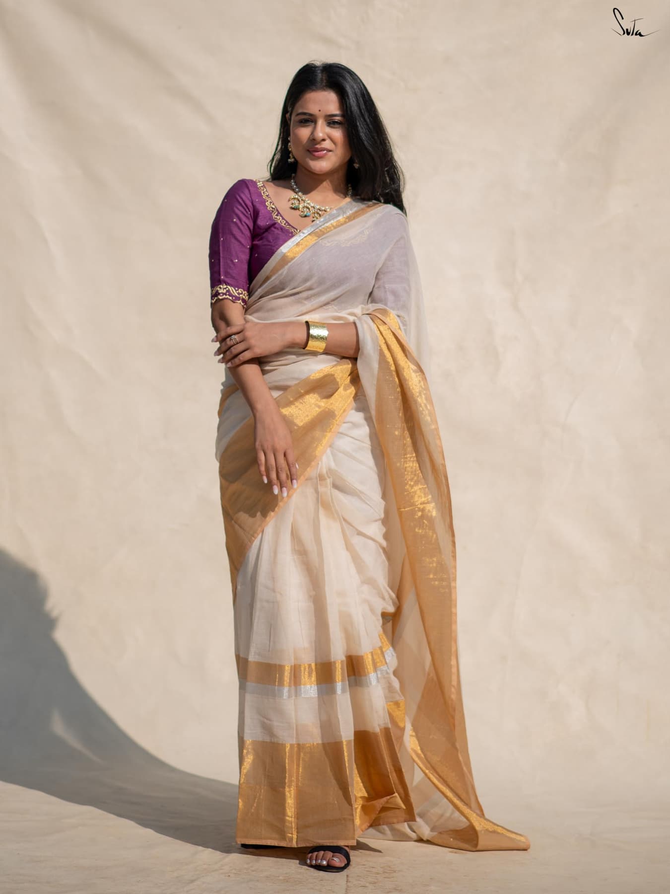 Women's White Festive Ready to Wear Saree