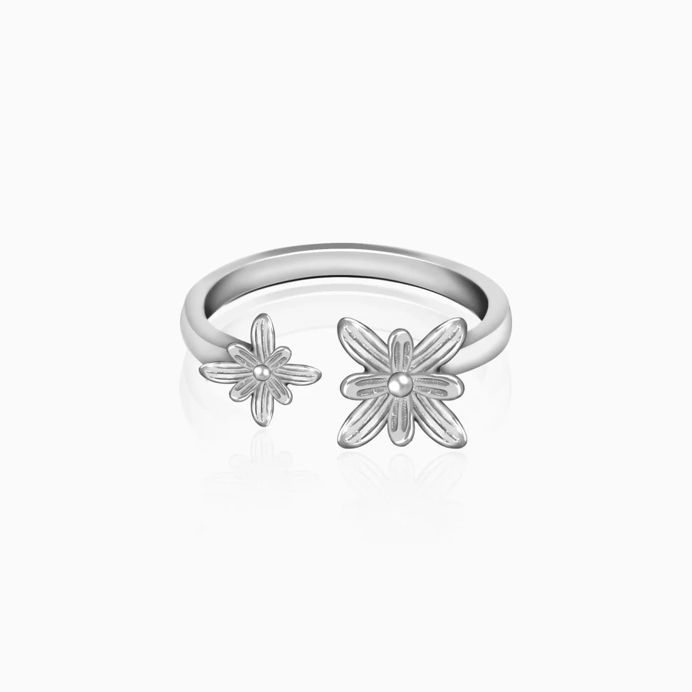 Women's Silver Dual Blooming Flower Ring