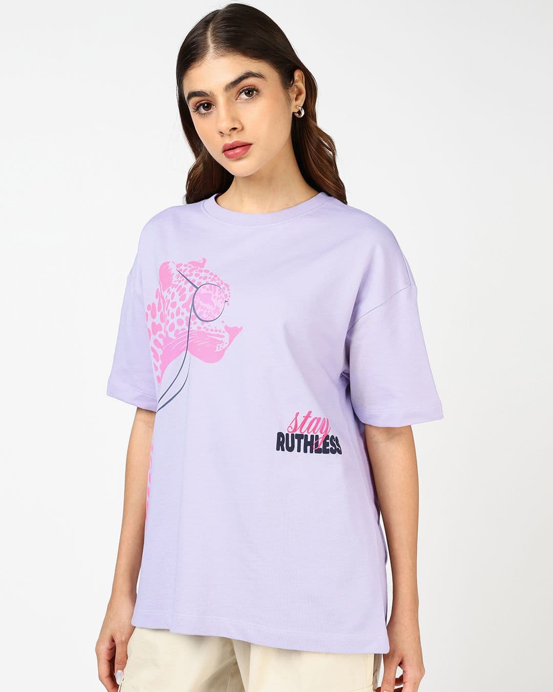 Women's Purple Casual Oversized Fit Graphic Half Sleeves Tshirt