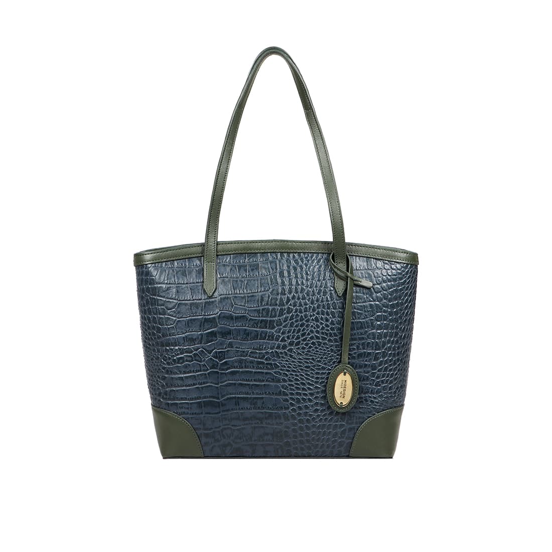 Women's Blue Casual Croc / Snake Texture Leather Tote Bag