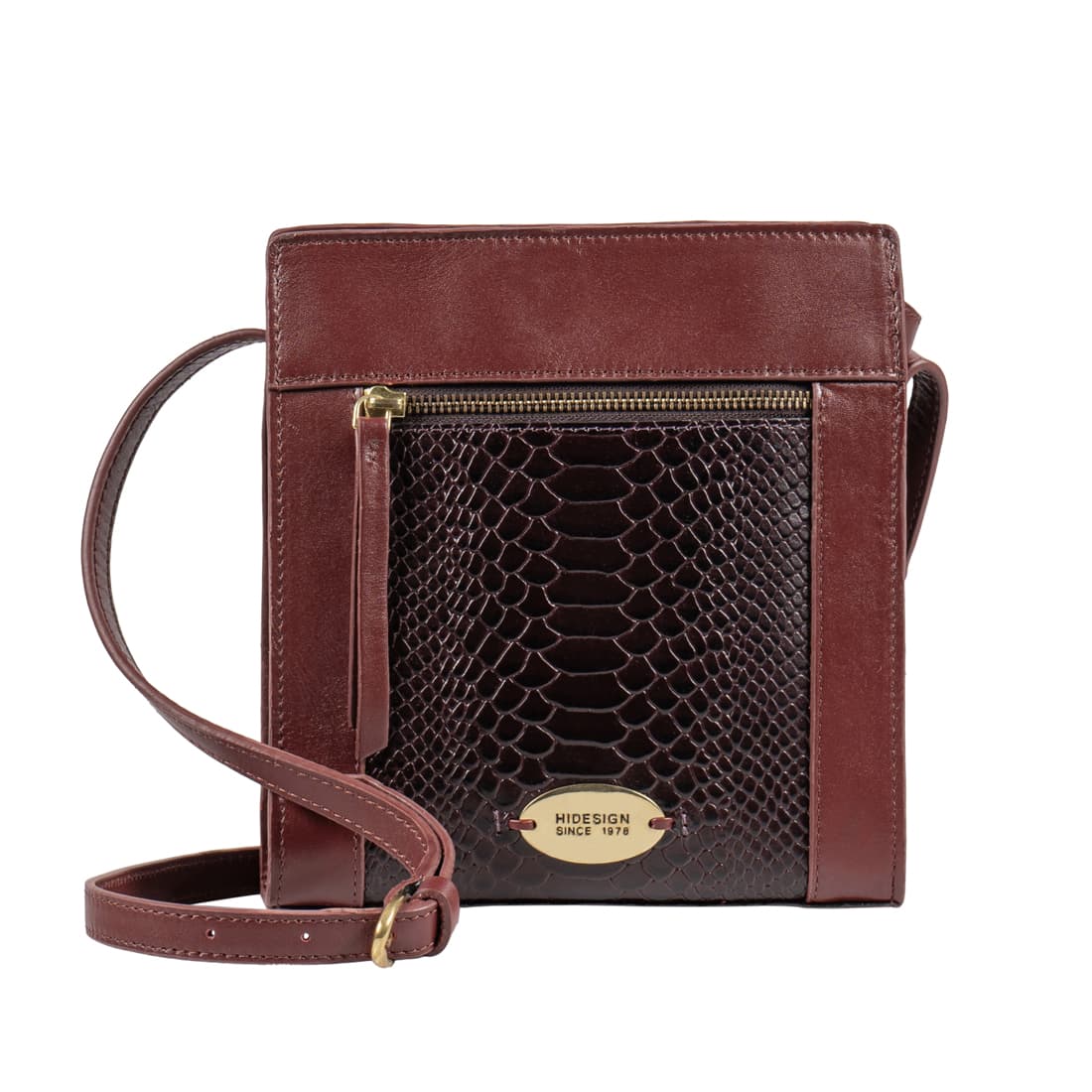 Women's Brown Casual Croc / Snake Texture Leather Sling Bag