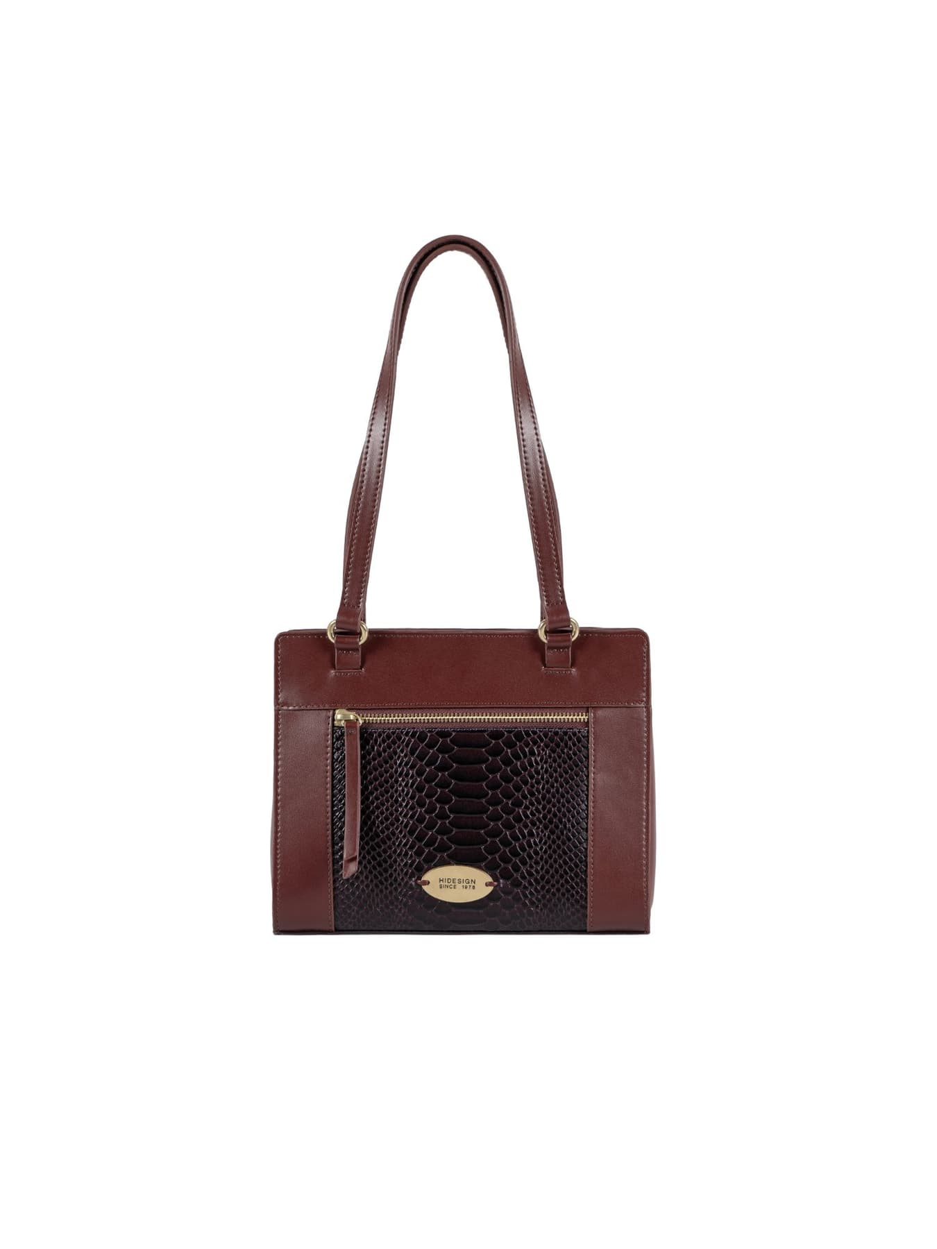 Women's Brown Formal Croc / Snake Texture Leather Shoulder Bag