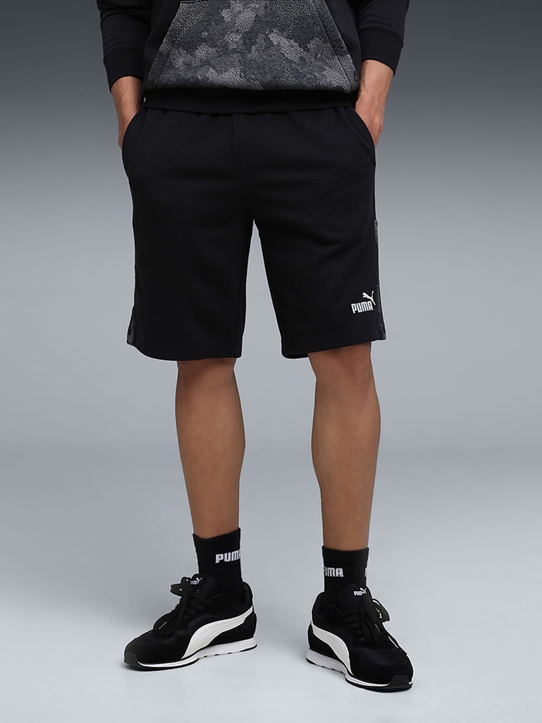 Men's Black Casual Mid Rise Cotton Shorts