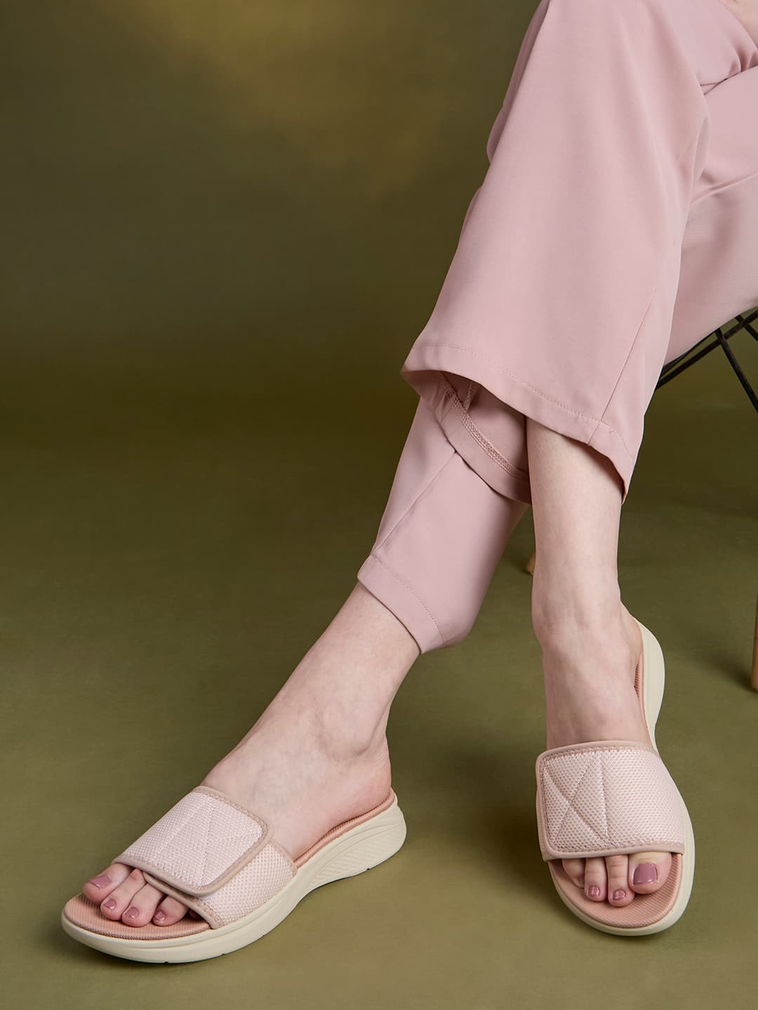 Women's Peach Casual Synthetic Flat Wedges Sandals