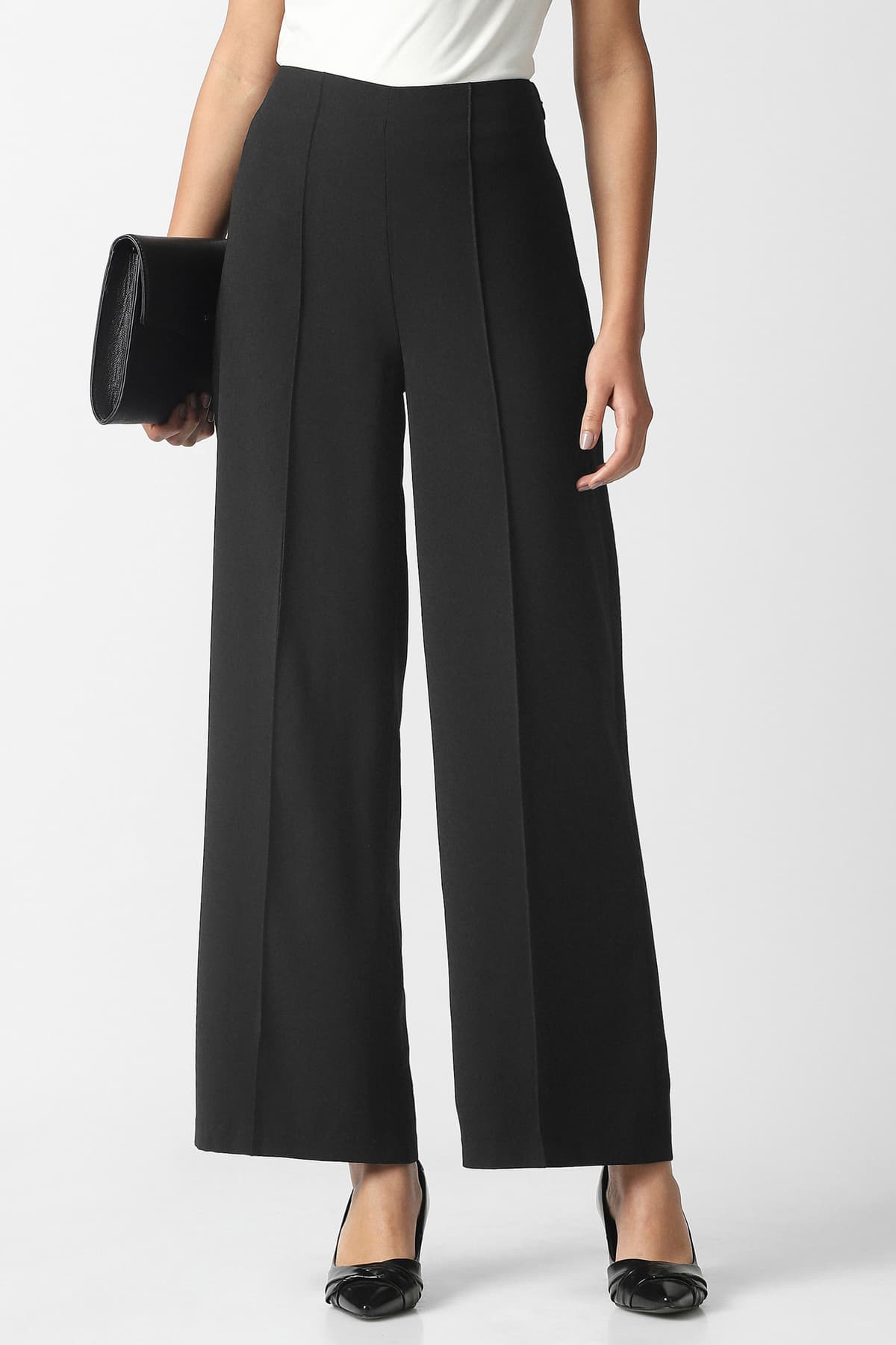 Women's Black Casual Wide Leg Trouser