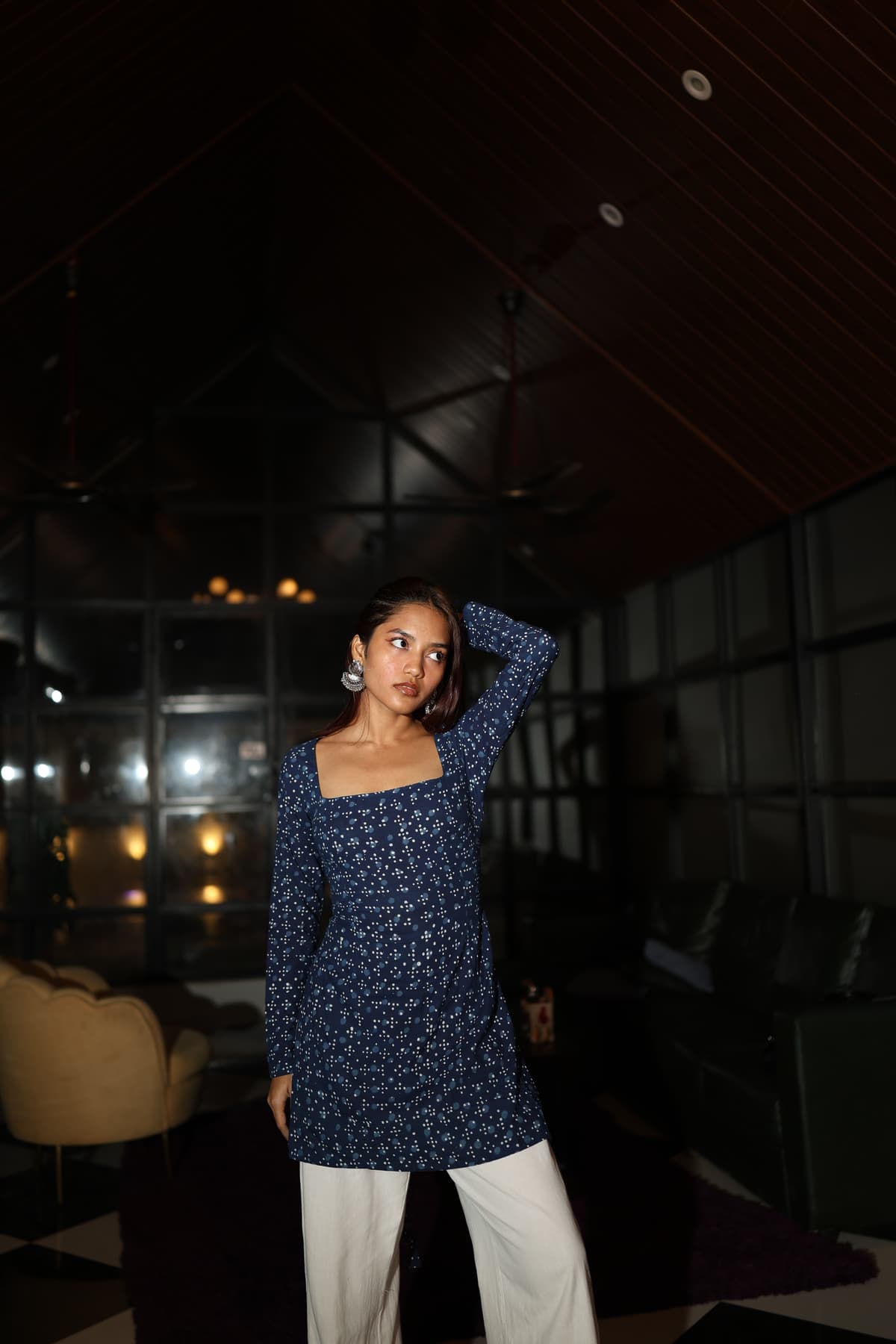 Women's Blue Casual Slim Fit Full Sleeves Kurti