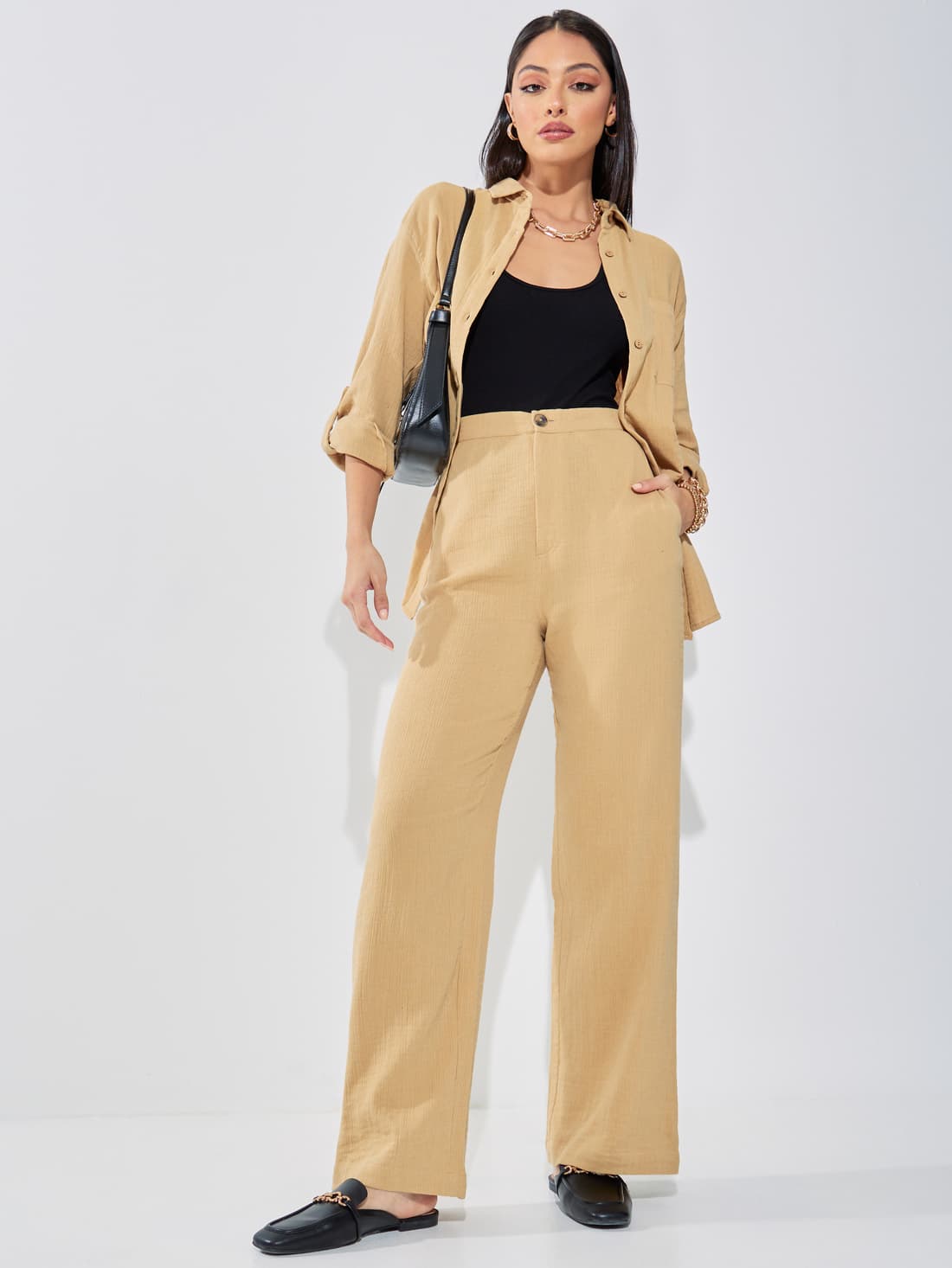 Women's Beige Casual Solid Oversized Fit Shirt