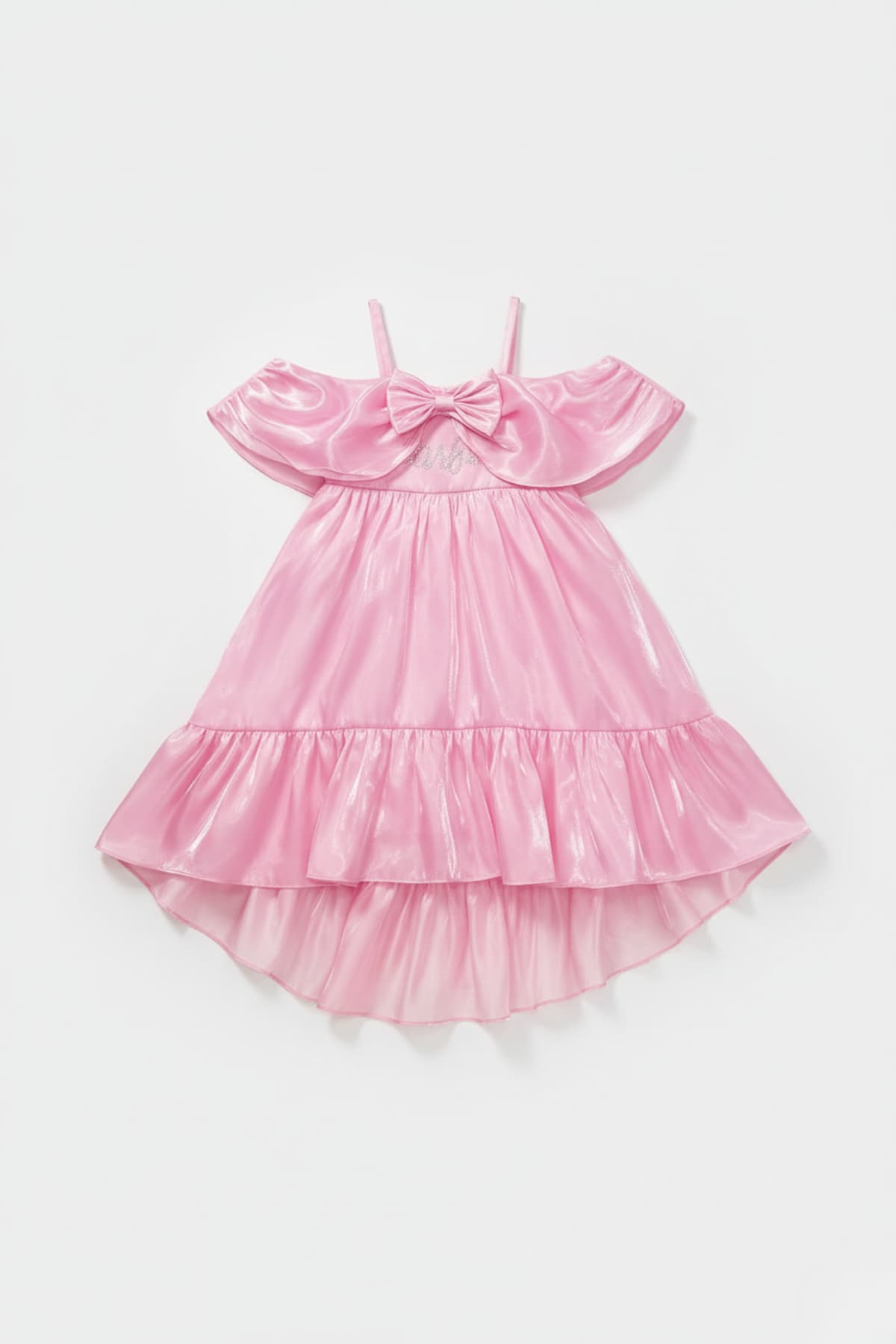 GirlsPink Party Off Shoulder Bow Detailed Soild Dress