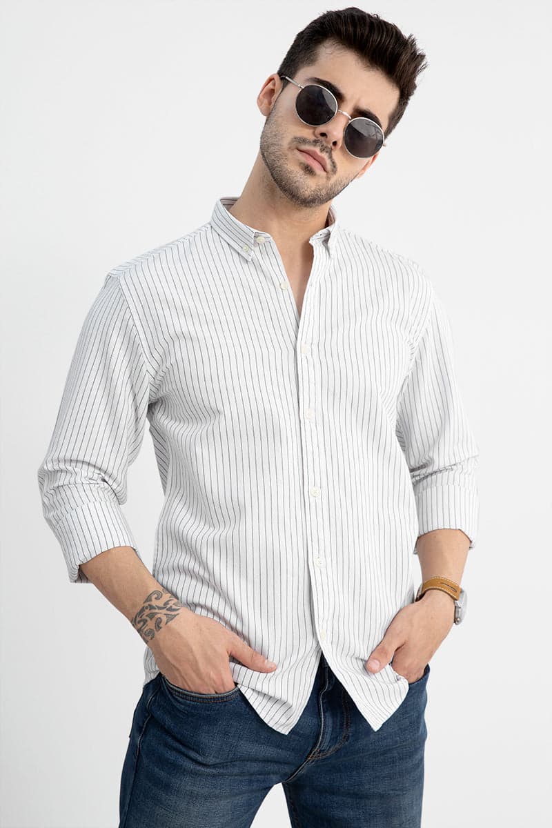 Men's White Casual Slim Fit Full Sleeves Shirt