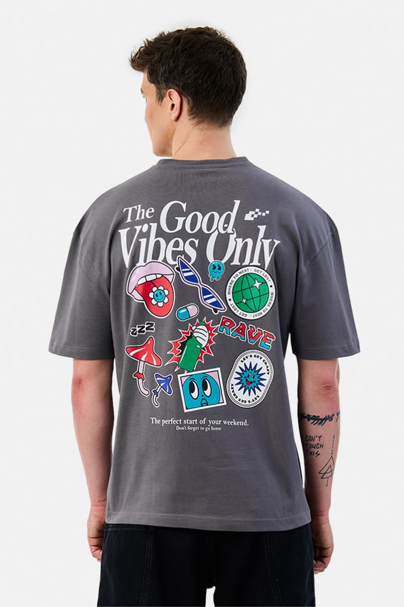 Men's Grey Casual Oversized Fit Half Sleeves Tshirt