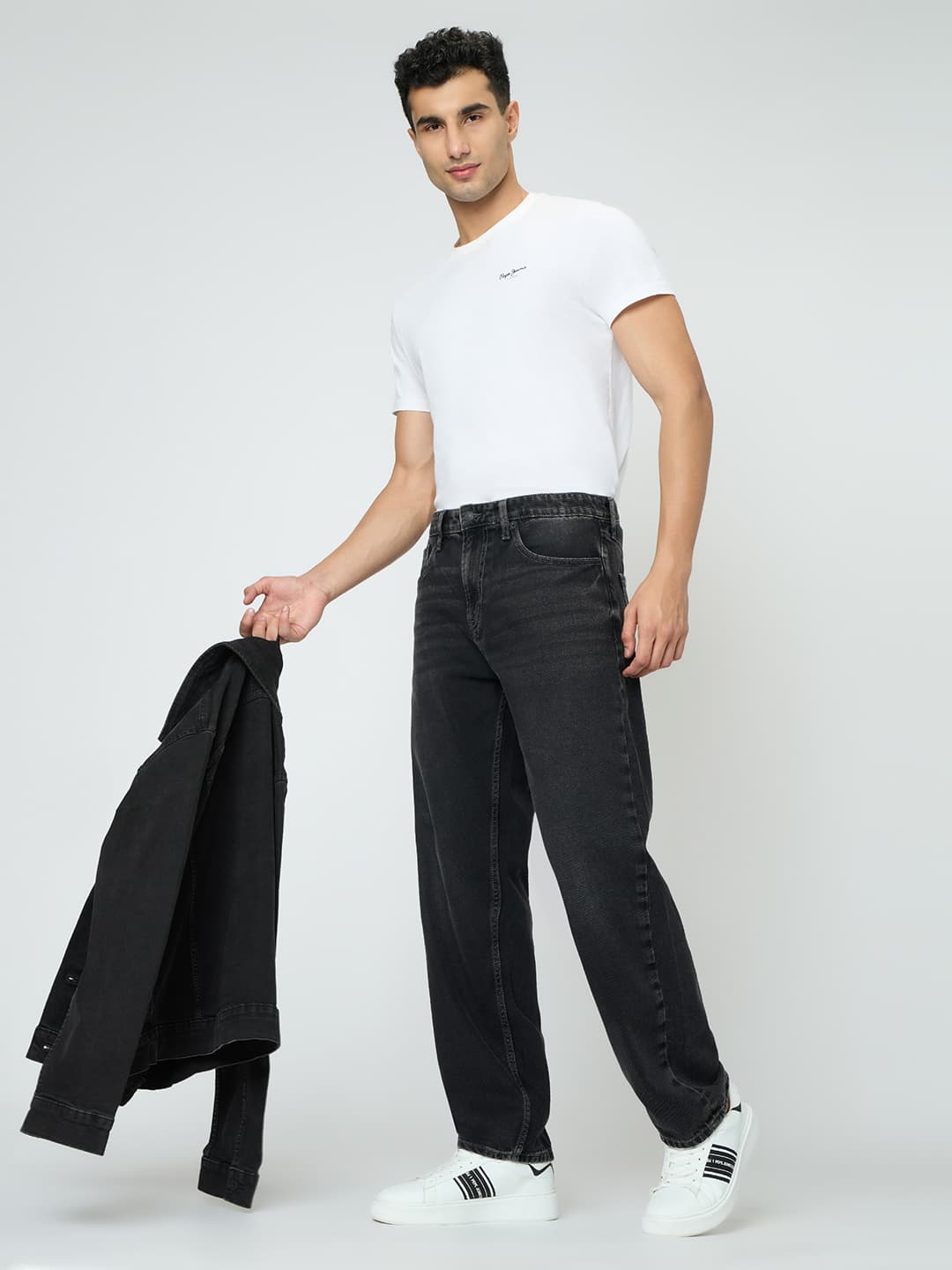 Men's Black Casual Solid Mid Rise Jeans