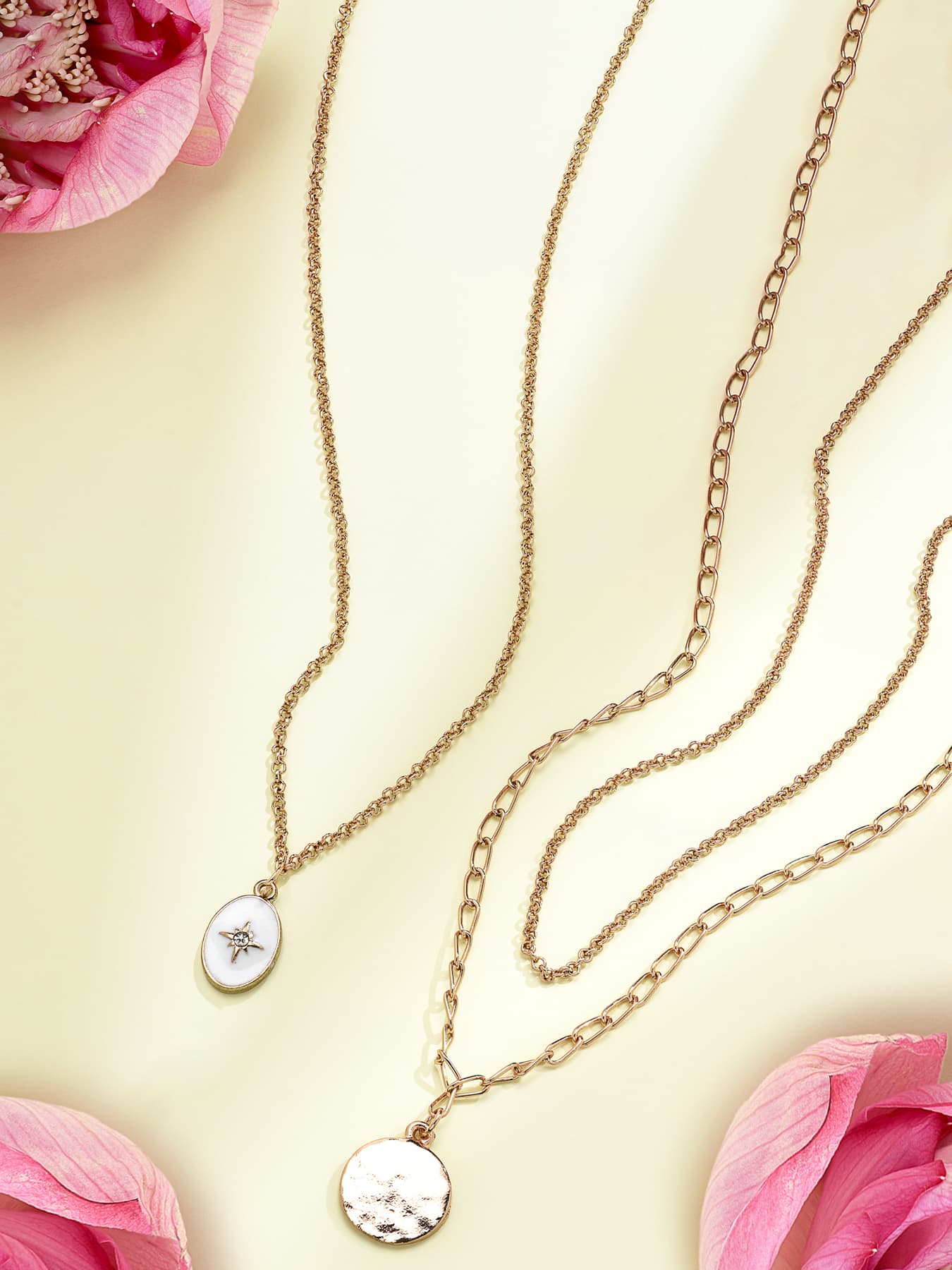 Women's Combo of 2 Gold Tone Contemporary Necklace and Chains