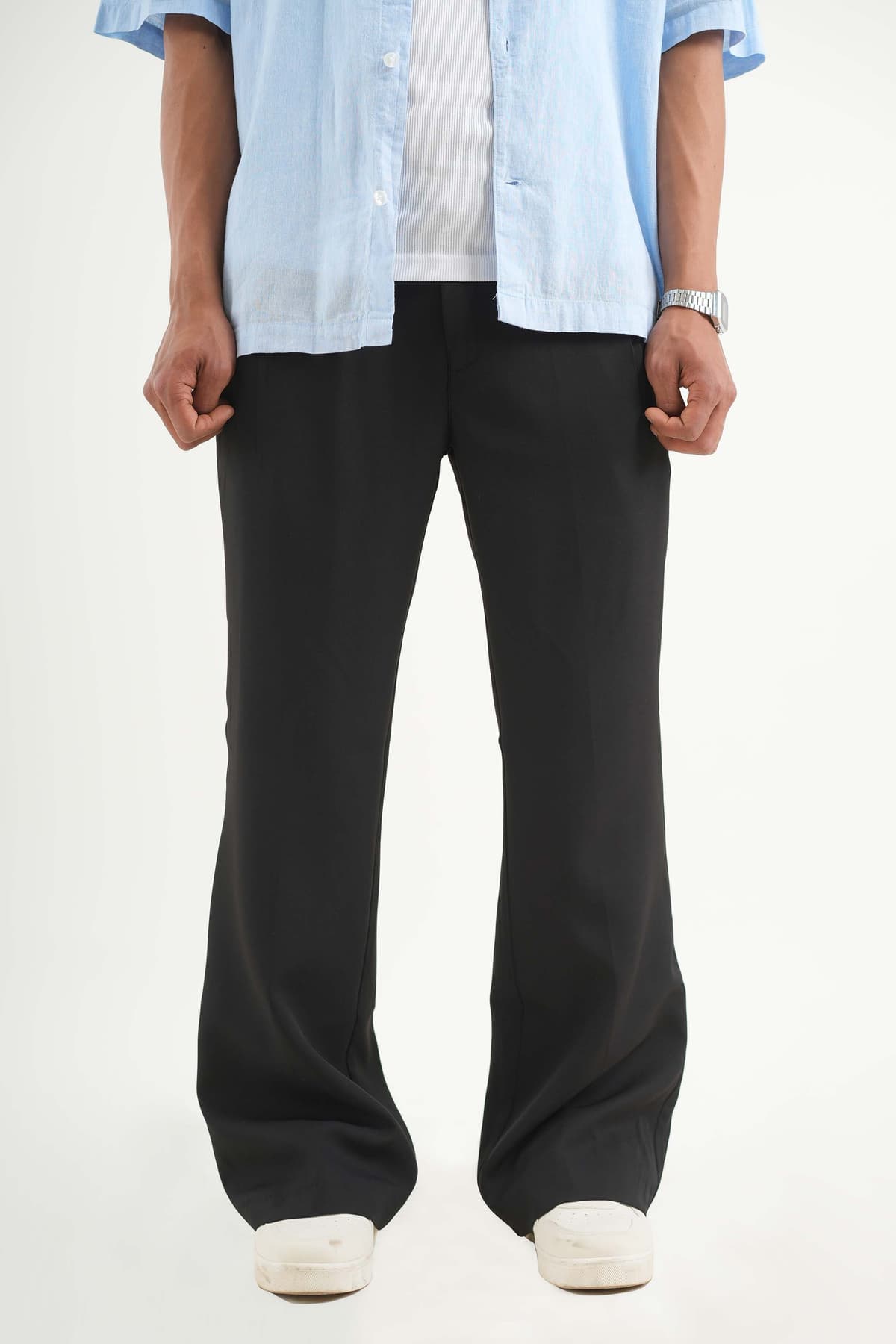 Men's Black Casual Straight Fit Korean Trouser