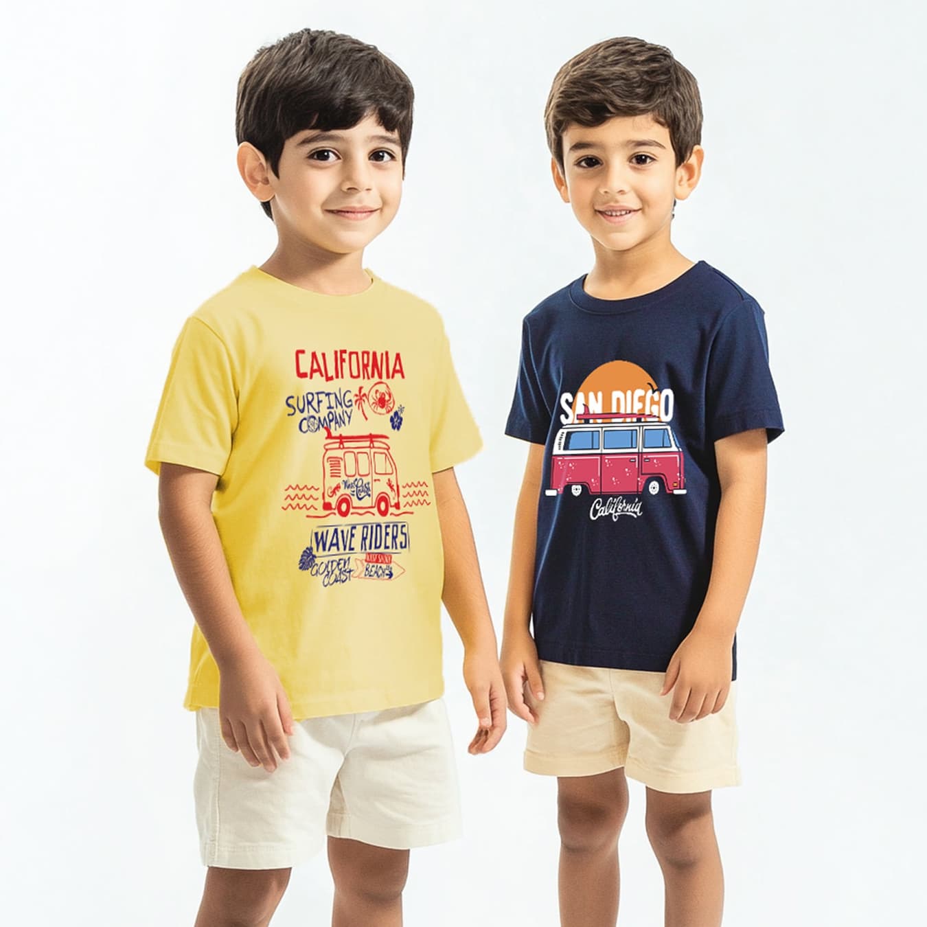 Boys Multicolor Cotton Beach Print Rib Collar Tshirt - Pack Of 2