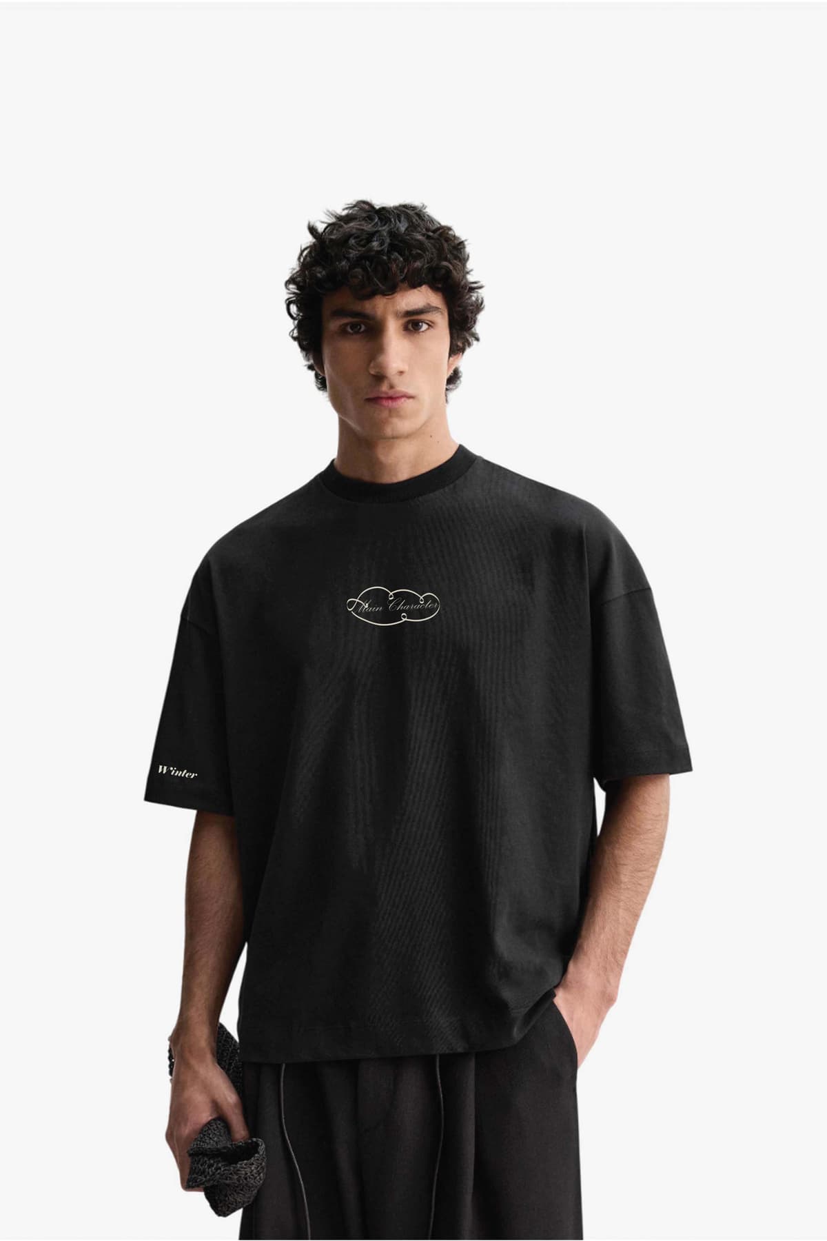 Men's Black Casual Oversized Fit Half Sleeves Tshirt