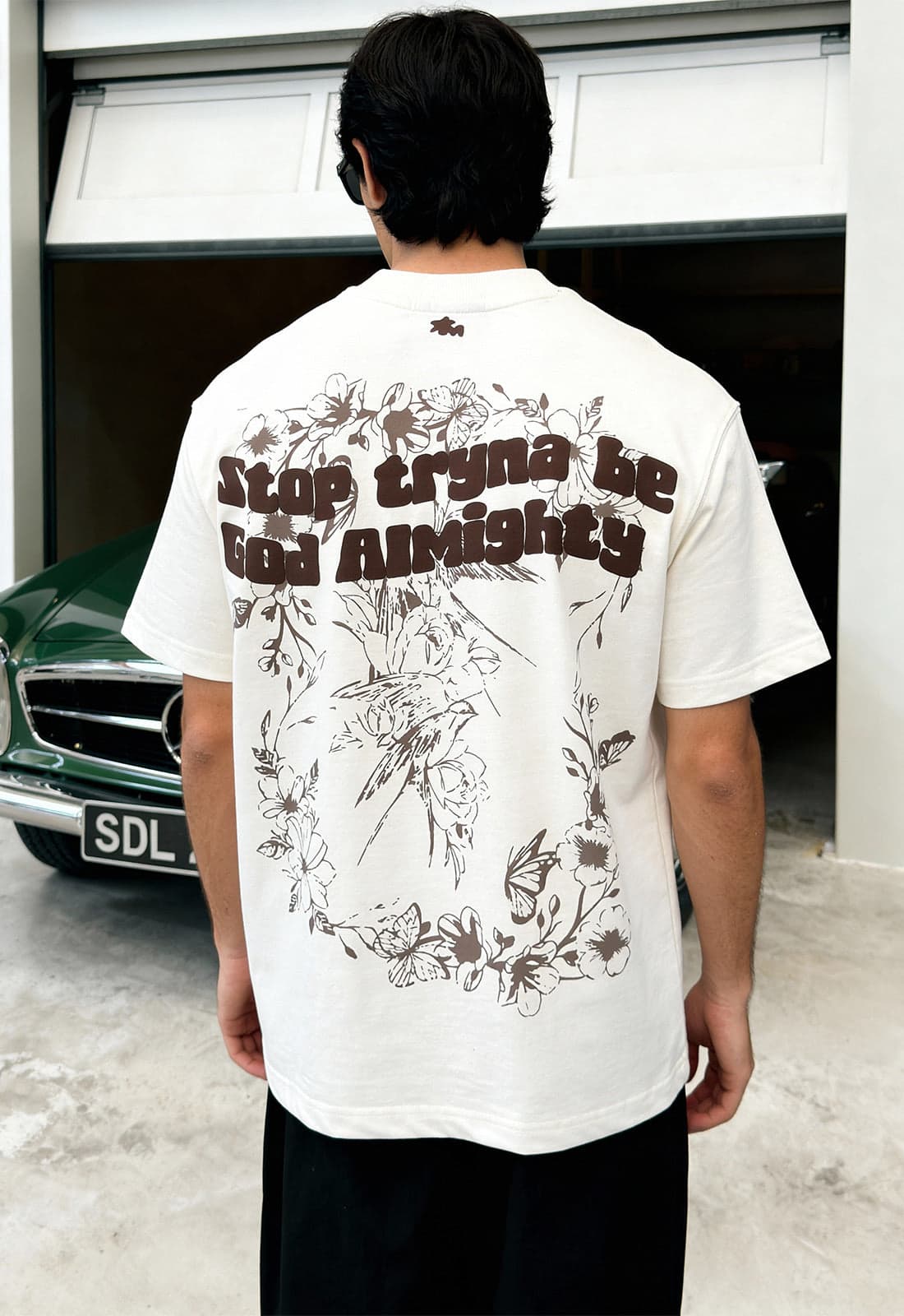 Men's Cream Casual Oversized Fit Half Sleeves Tshirt