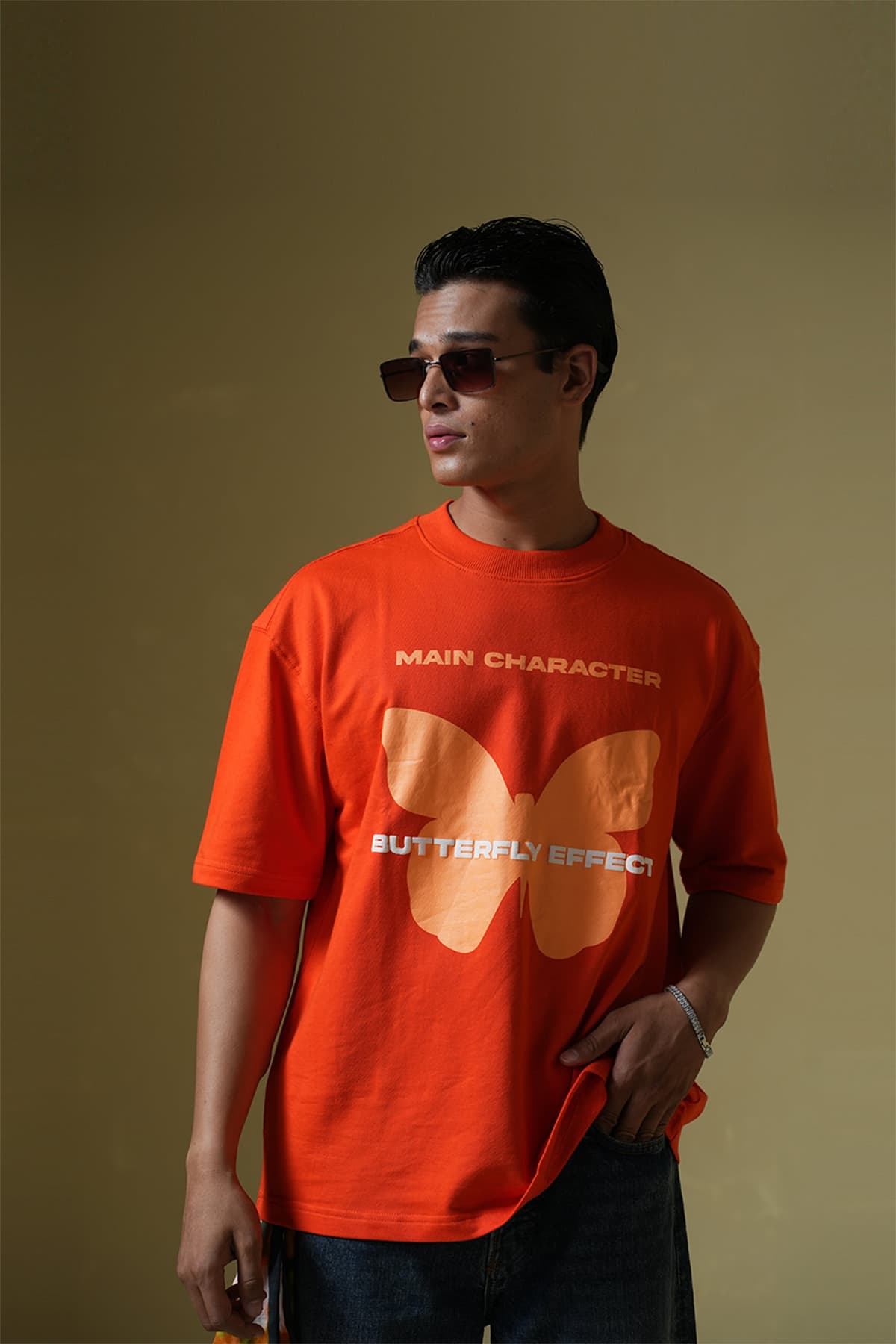 Men's Orange Casual Oversized Fit Half Sleeves Tshirt