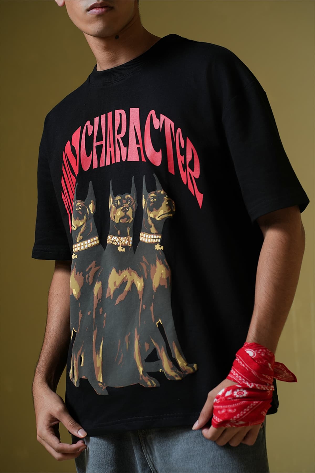 Men's Black Casual Oversized Fit Half Sleeves Tshirt