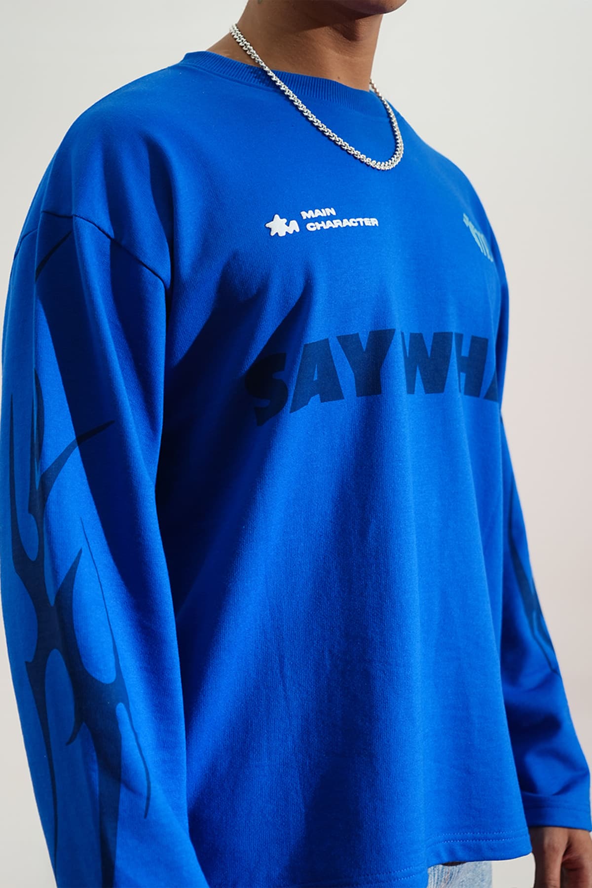 Men's Blue Casual Oversized Fit Full Sleeves Tshirt