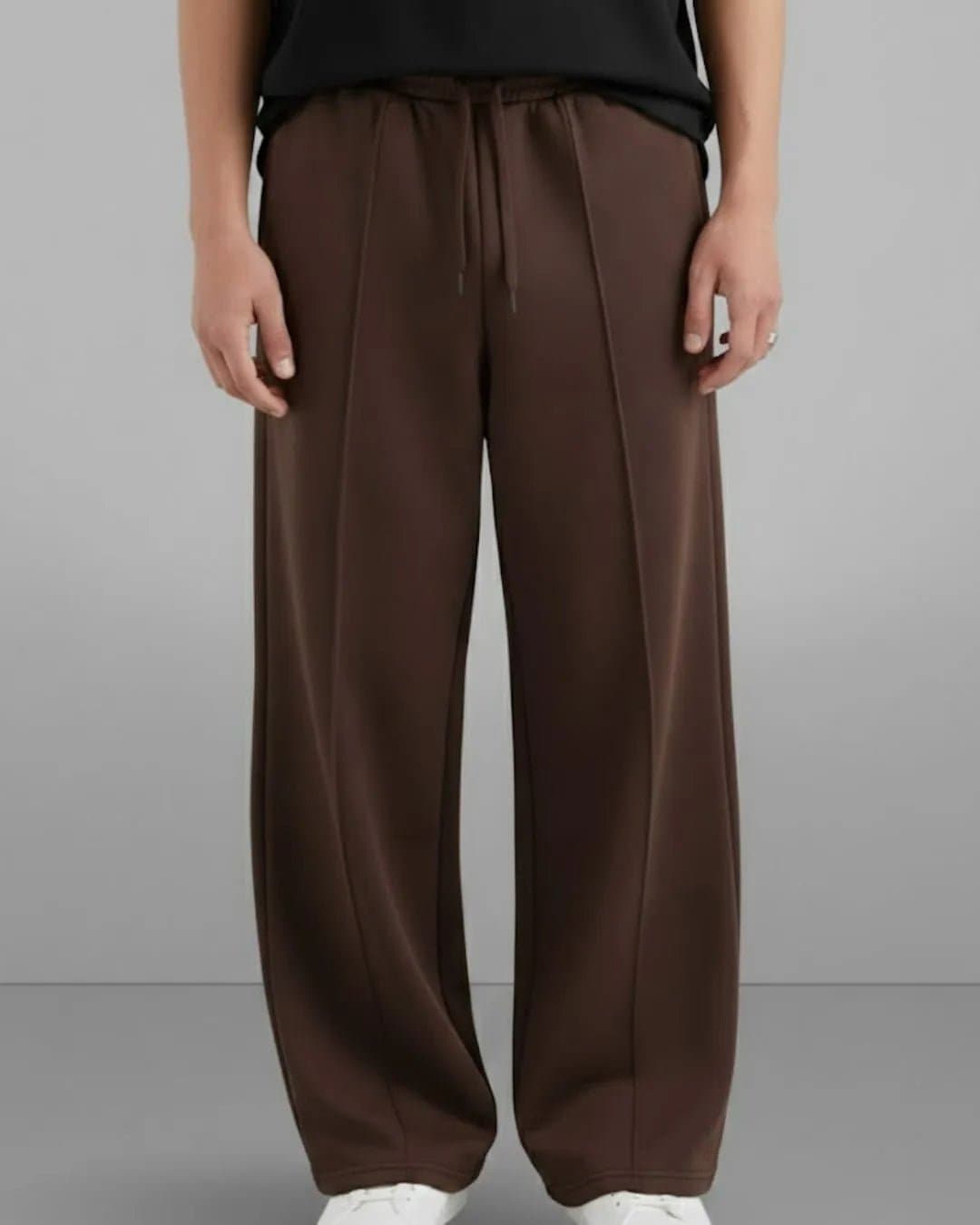 Unisex Brown Casual Solid Mid Rise Wide Leg Lounge Pant