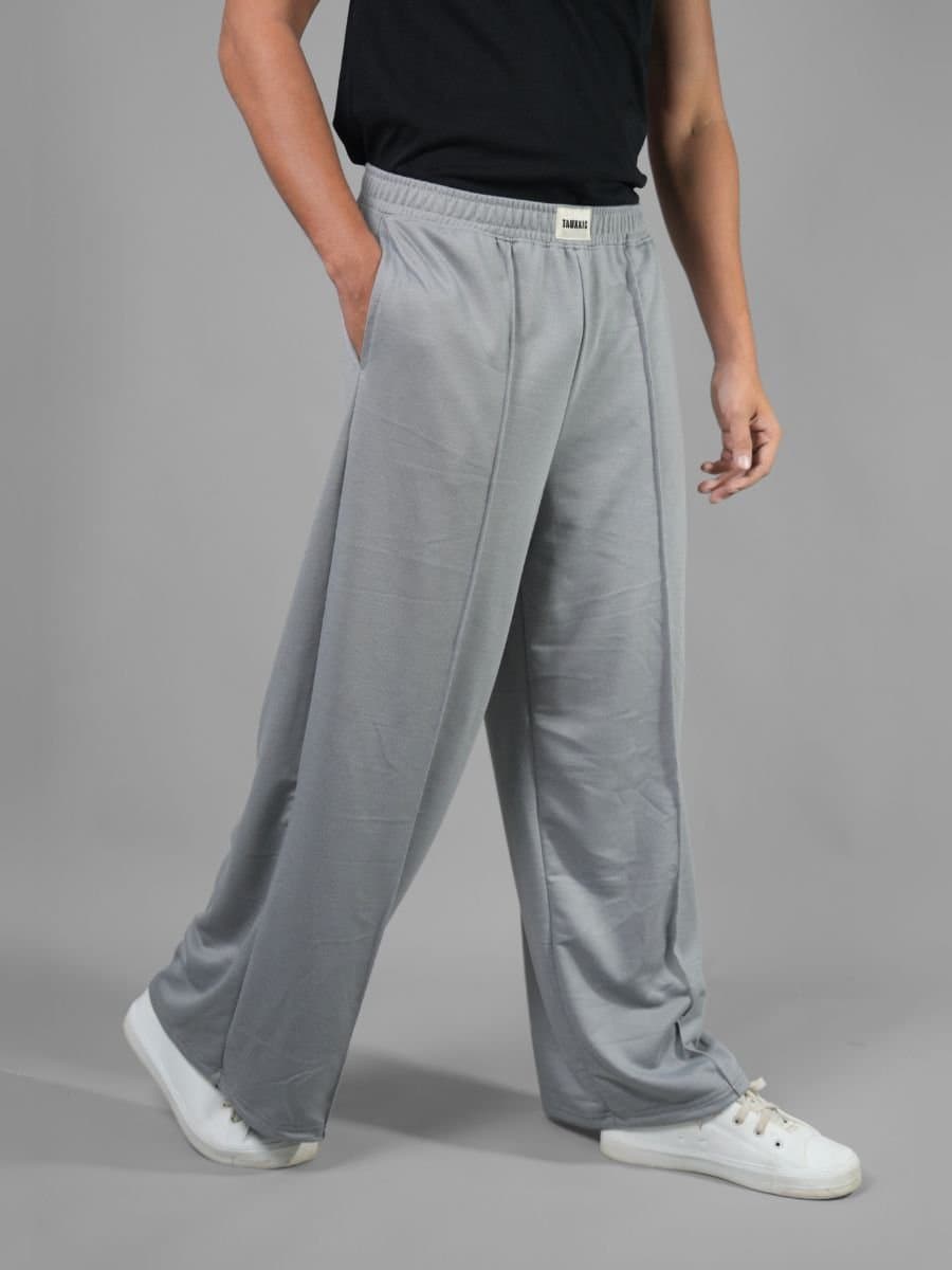 Unisex Grey Casual Solid Mid Rise Wide Leg Lounge Pant